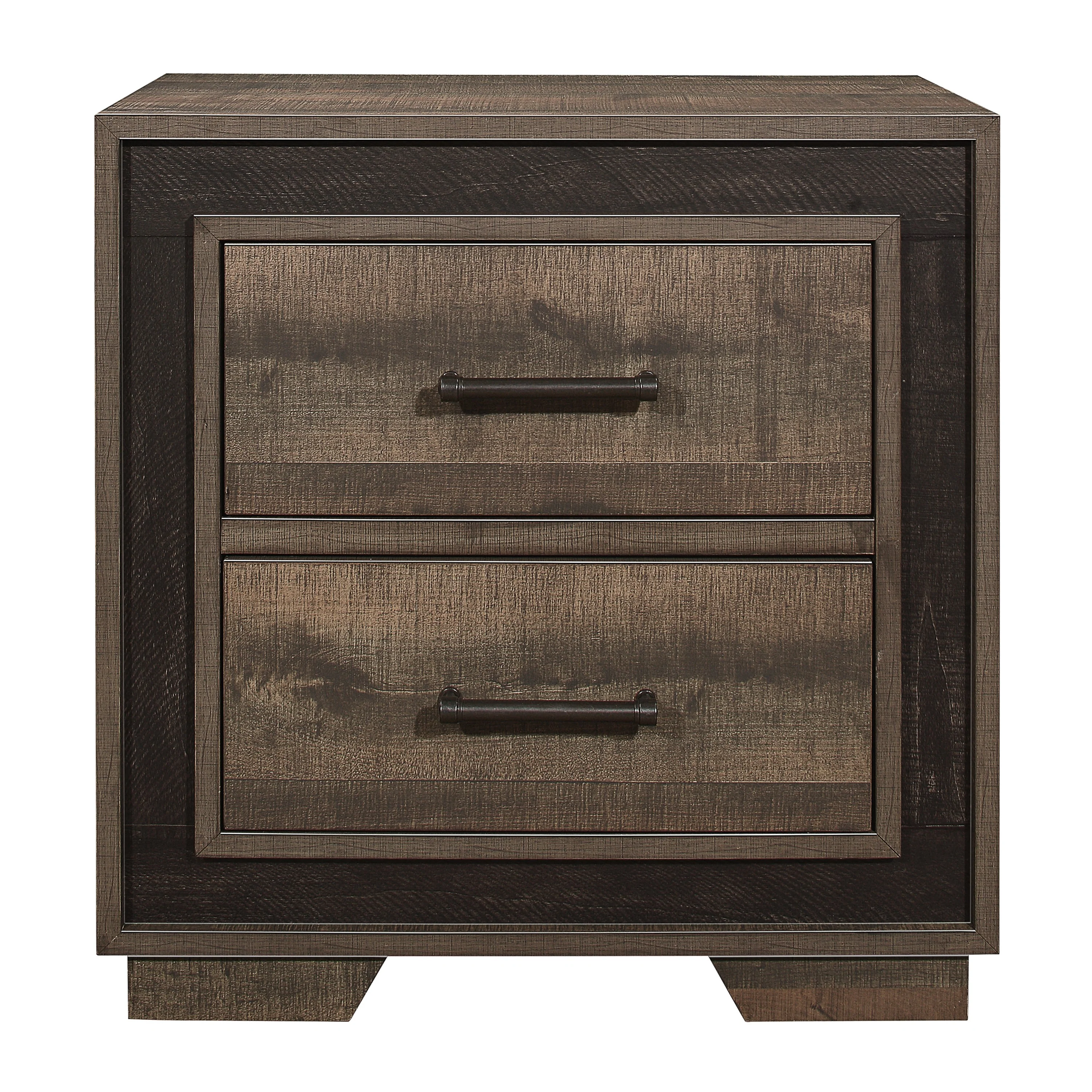 Wooden Nightstand With Sled Base And Metal Bar Pulls, Brown By Benzara - Image 3