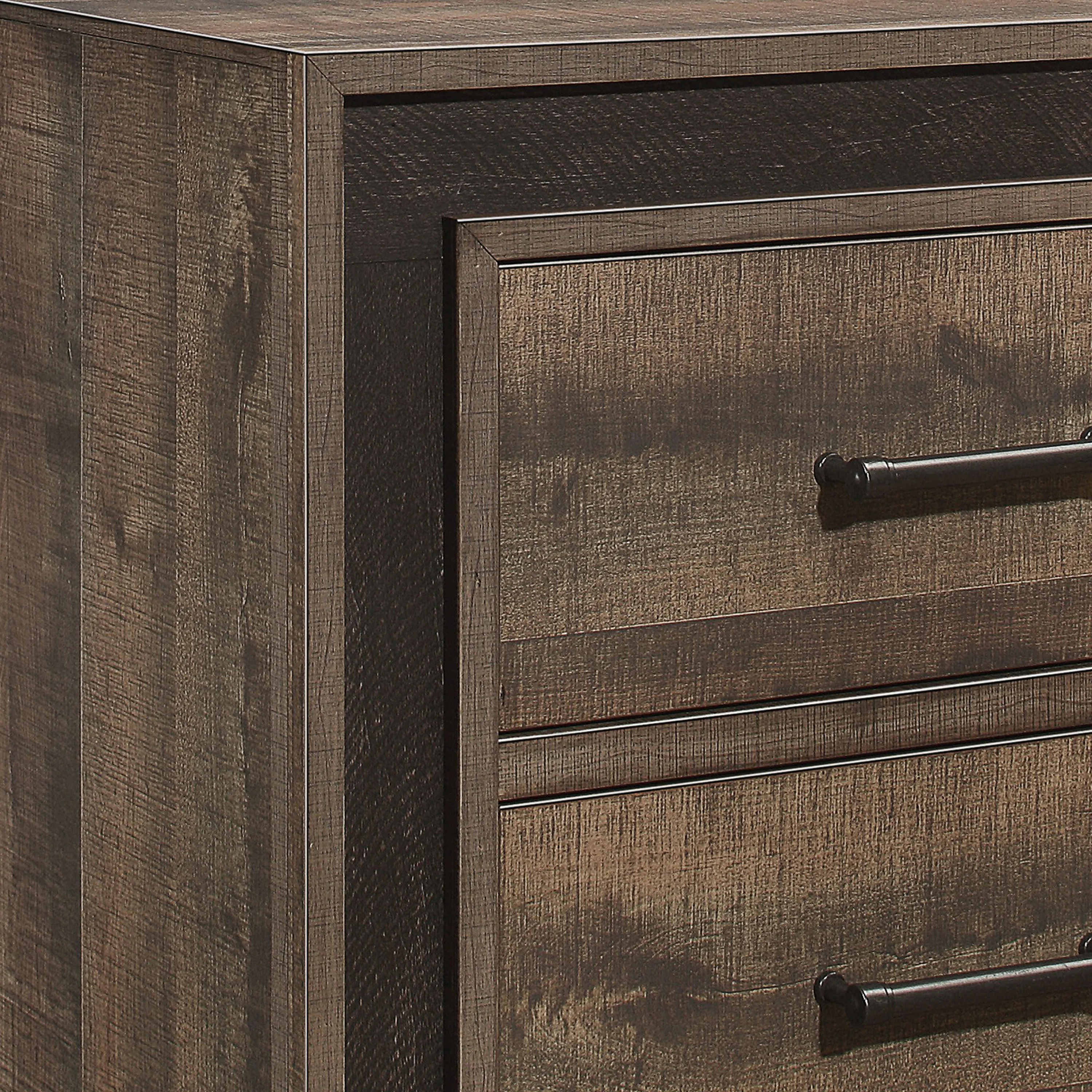 Wooden Nightstand With Sled Base And Metal Bar Pulls, Brown By Benzara - Image 4