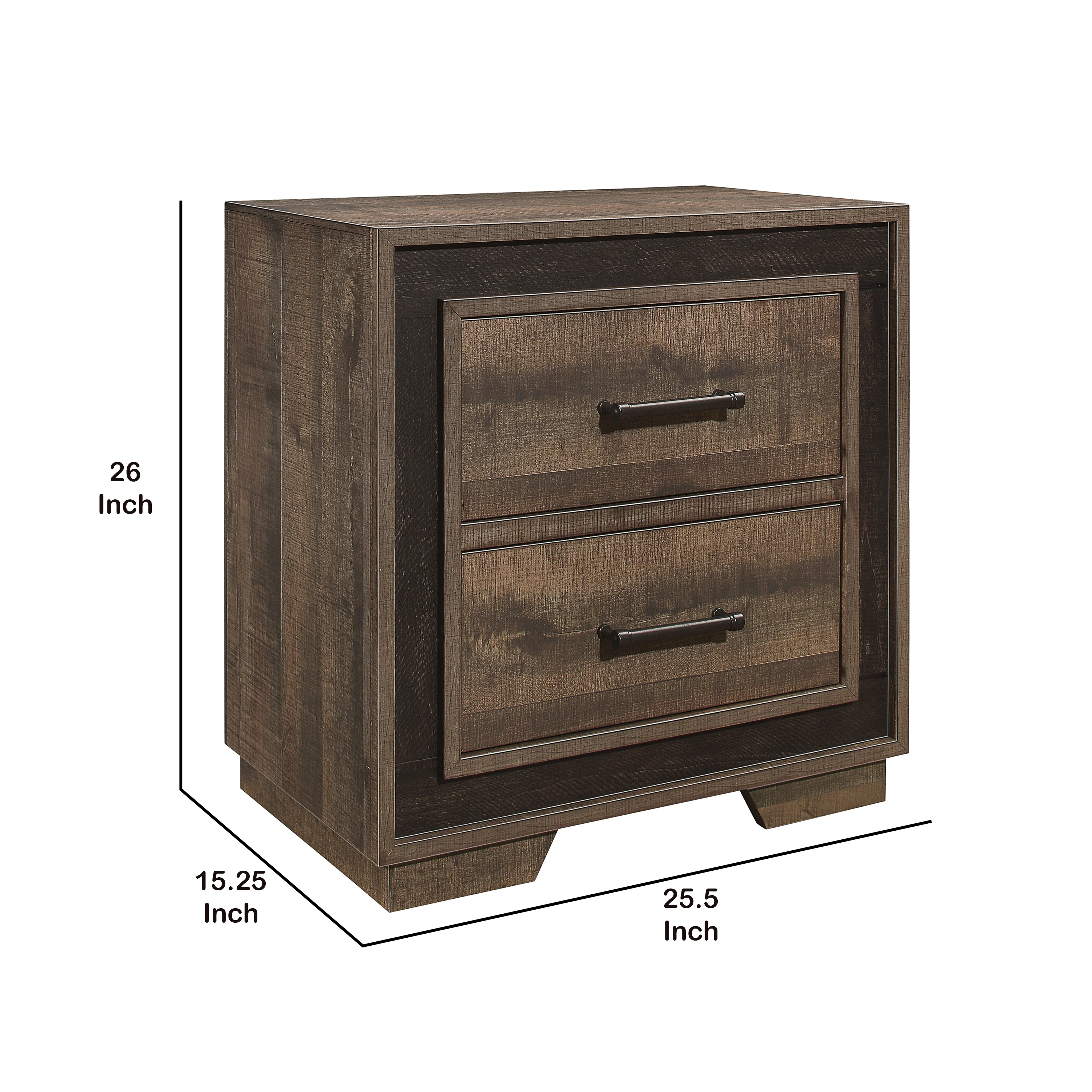 Wooden Nightstand With Sled Base And Metal Bar Pulls, Brown By Benzara - Image 5