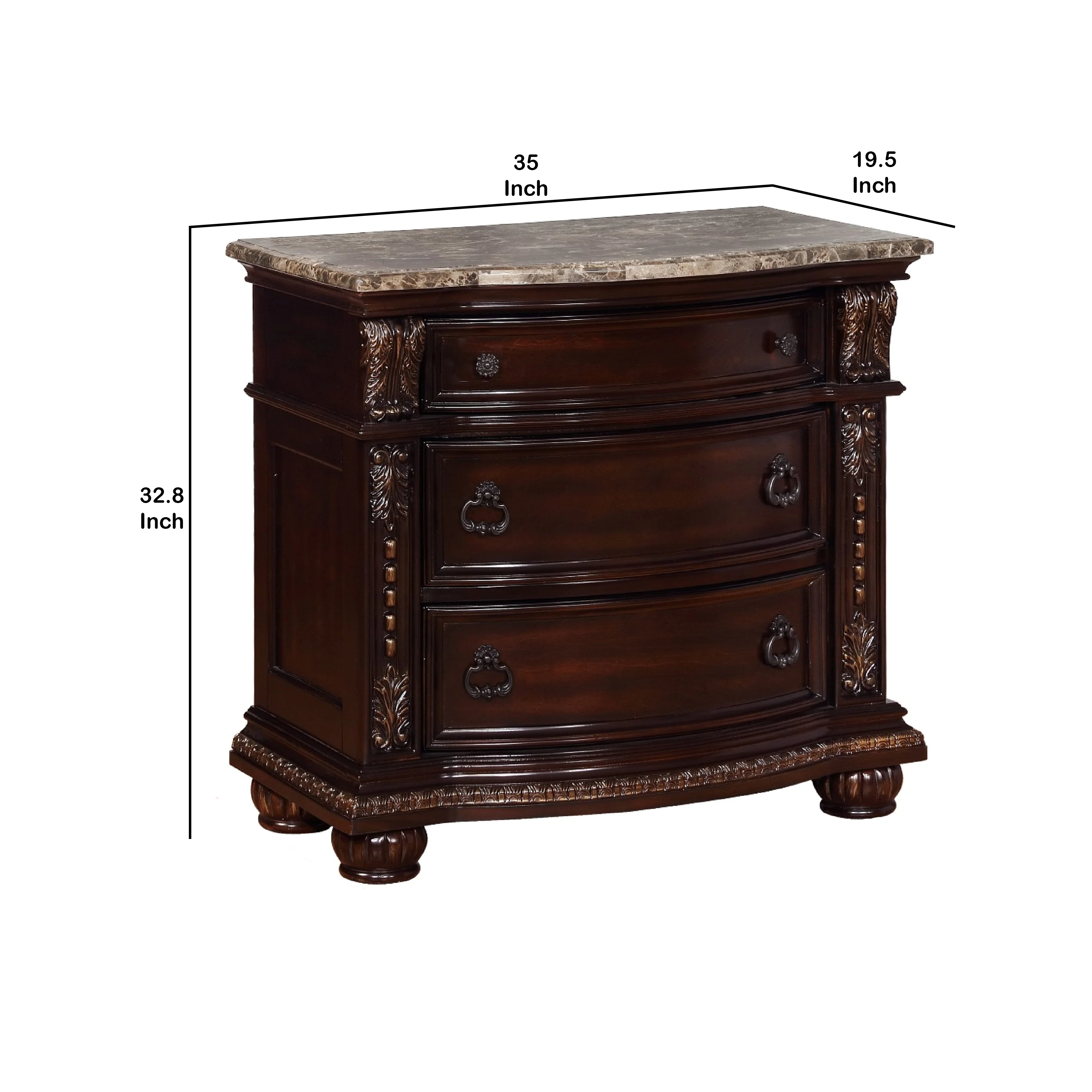 Wooden Nightstand With Three Spacious Drawers And Bun Feet, Brown By Benzara - Image 5