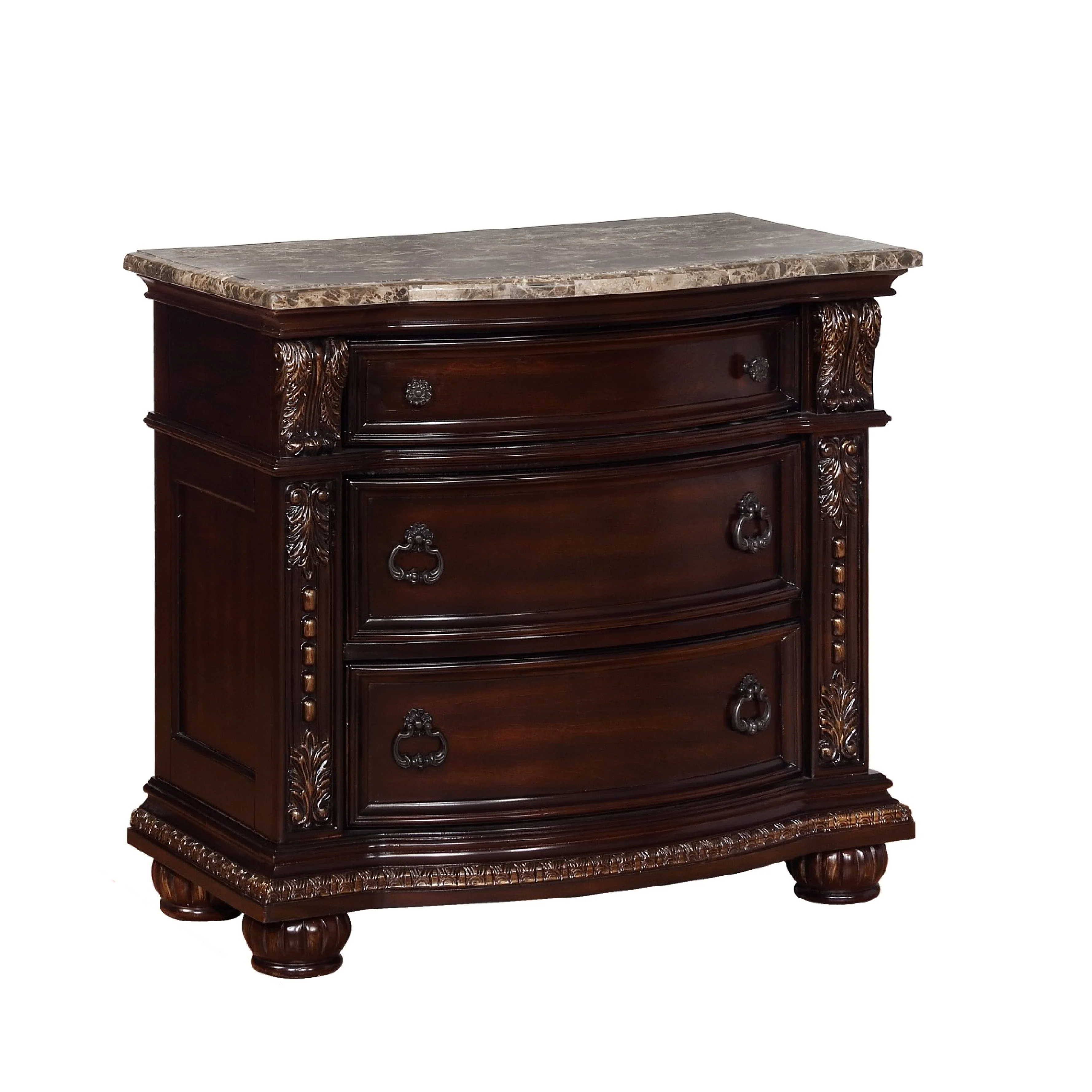 Wooden Nightstand With Three Spacious Drawers And Bun Feet, Brown By Benzara - Image 6