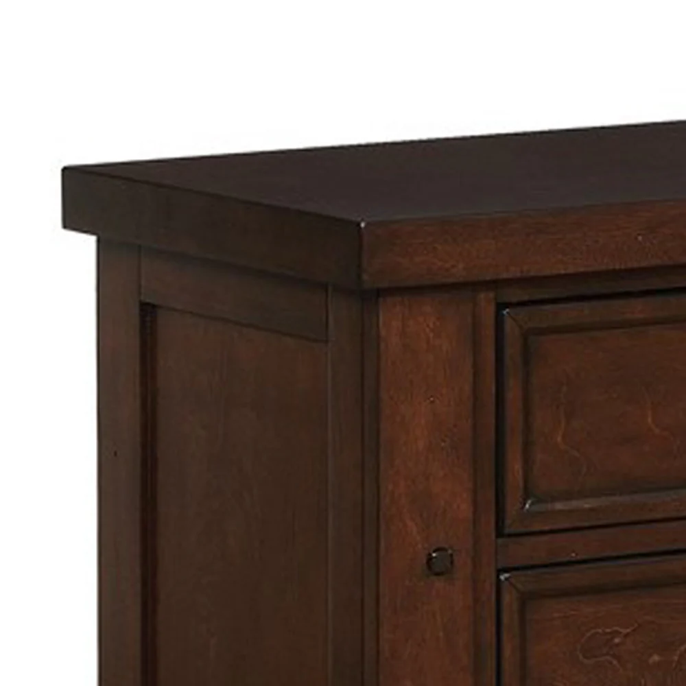 Wooden Nightstand With Three Storage Drawers And Grain Details, Brown By Benzara - Image 2