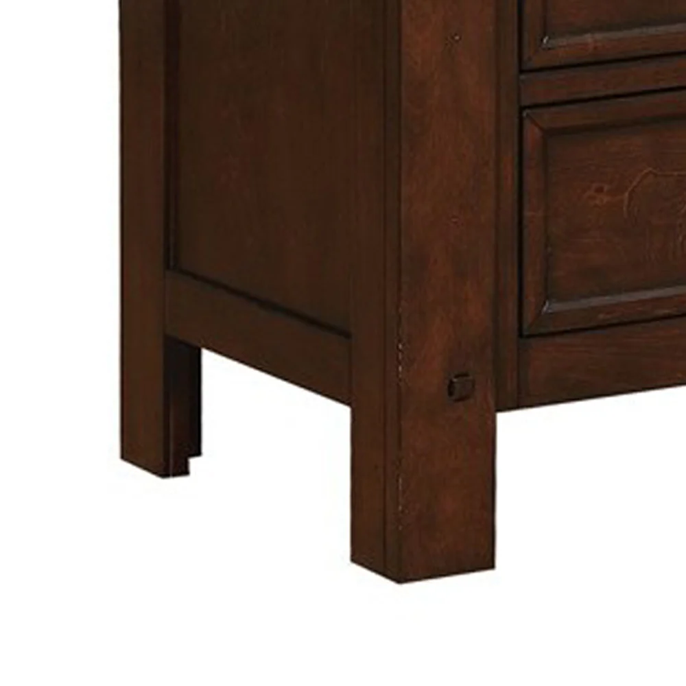 Wooden Nightstand With Three Storage Drawers And Grain Details, Brown By Benzara - Image 3