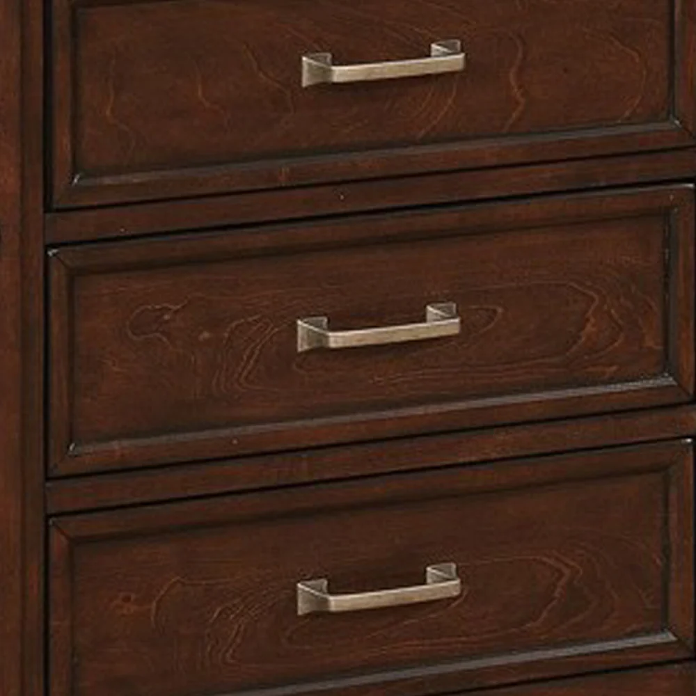 Wooden Nightstand With Three Storage Drawers And Grain Details, Brown By Benzara - Image 4