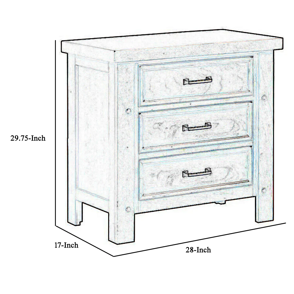 Wooden Nightstand With Three Storage Drawers And Grain Details, Brown By Benzara - Image 5