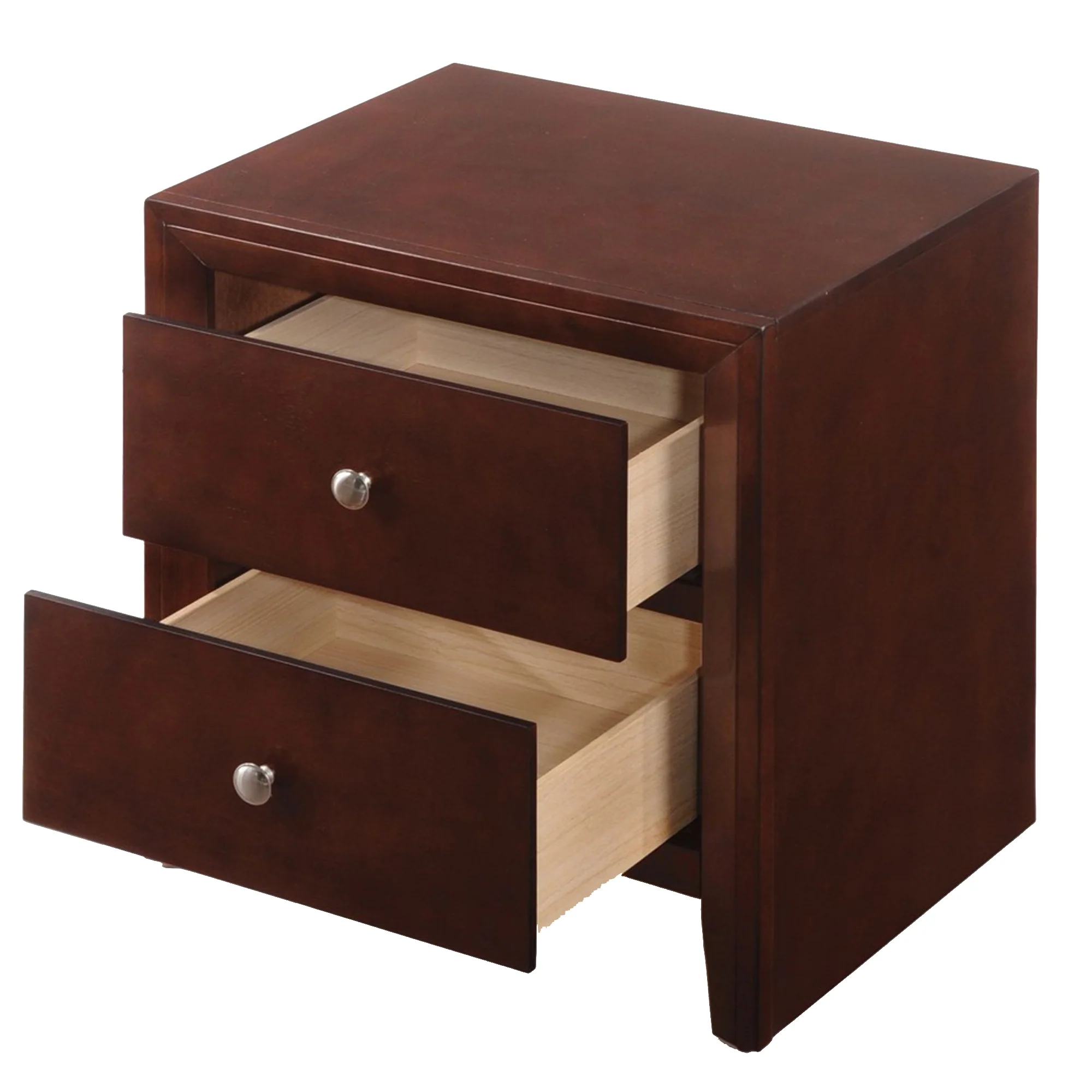 Wooden Nightstand with Two Storage Drawers, Cherry Brown By Benzara - Image 2