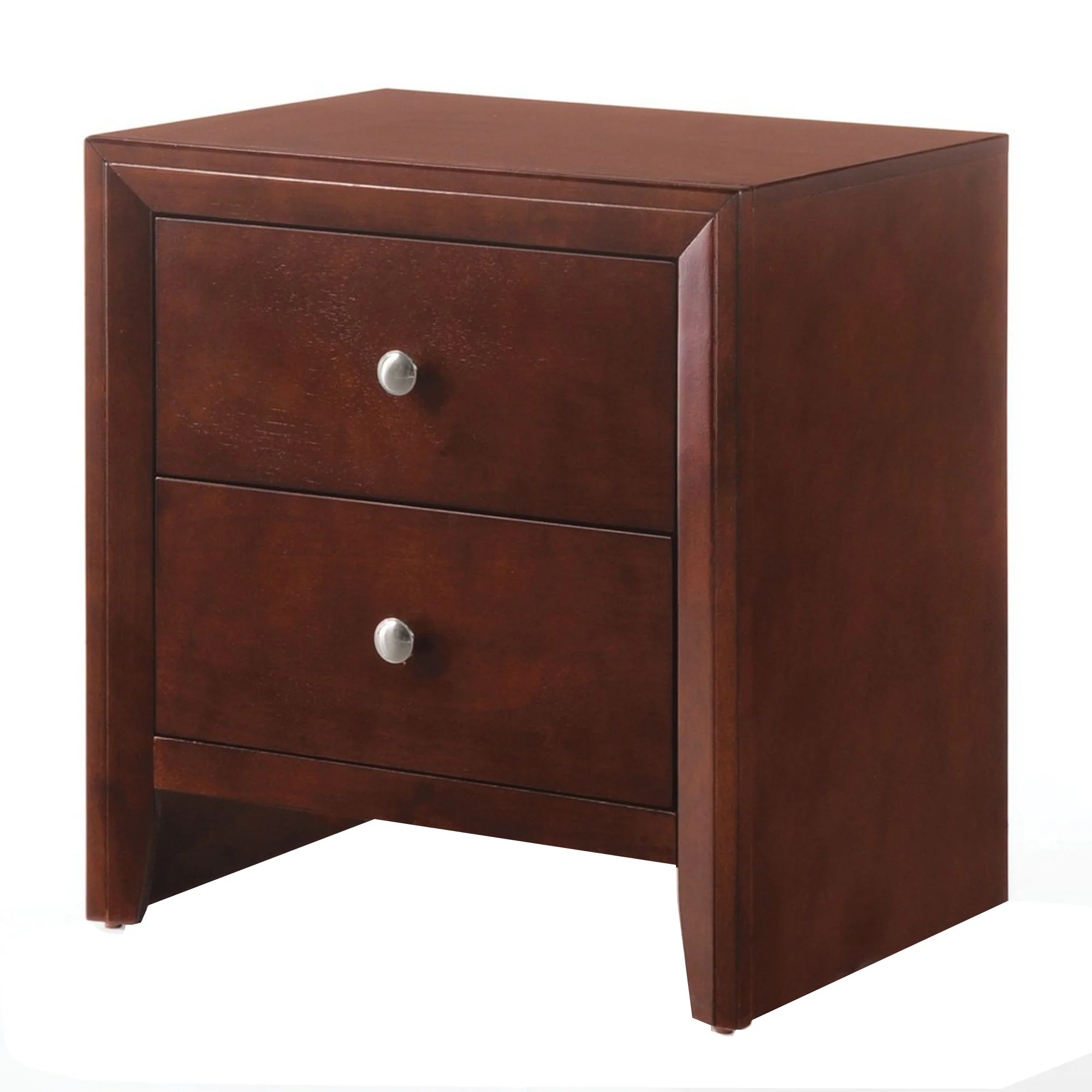 Wooden Nightstand with Two Storage Drawers, Cherry Brown By Benzara - Image 3