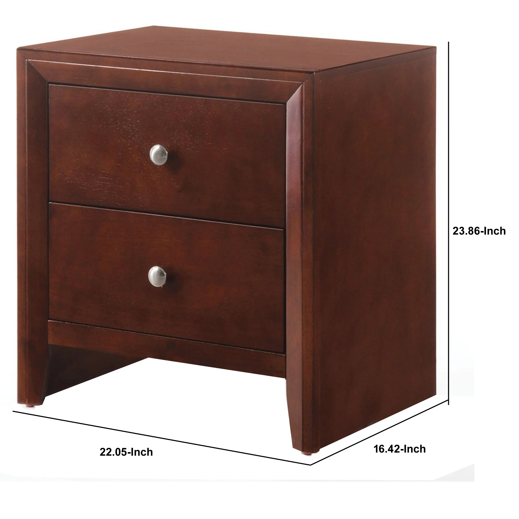 Wooden Nightstand with Two Storage Drawers, Cherry Brown By Benzara - Image 4
