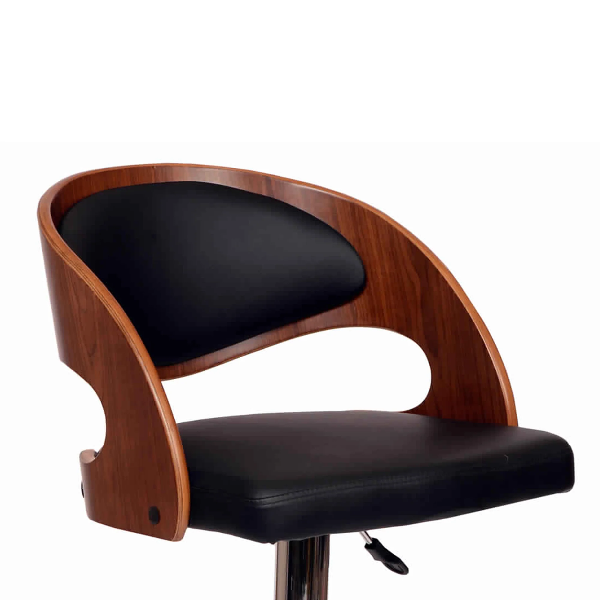 Wooden Open Back Barstool With Adjustable Pedestal Base Black And Brown By Benzara - Image 3