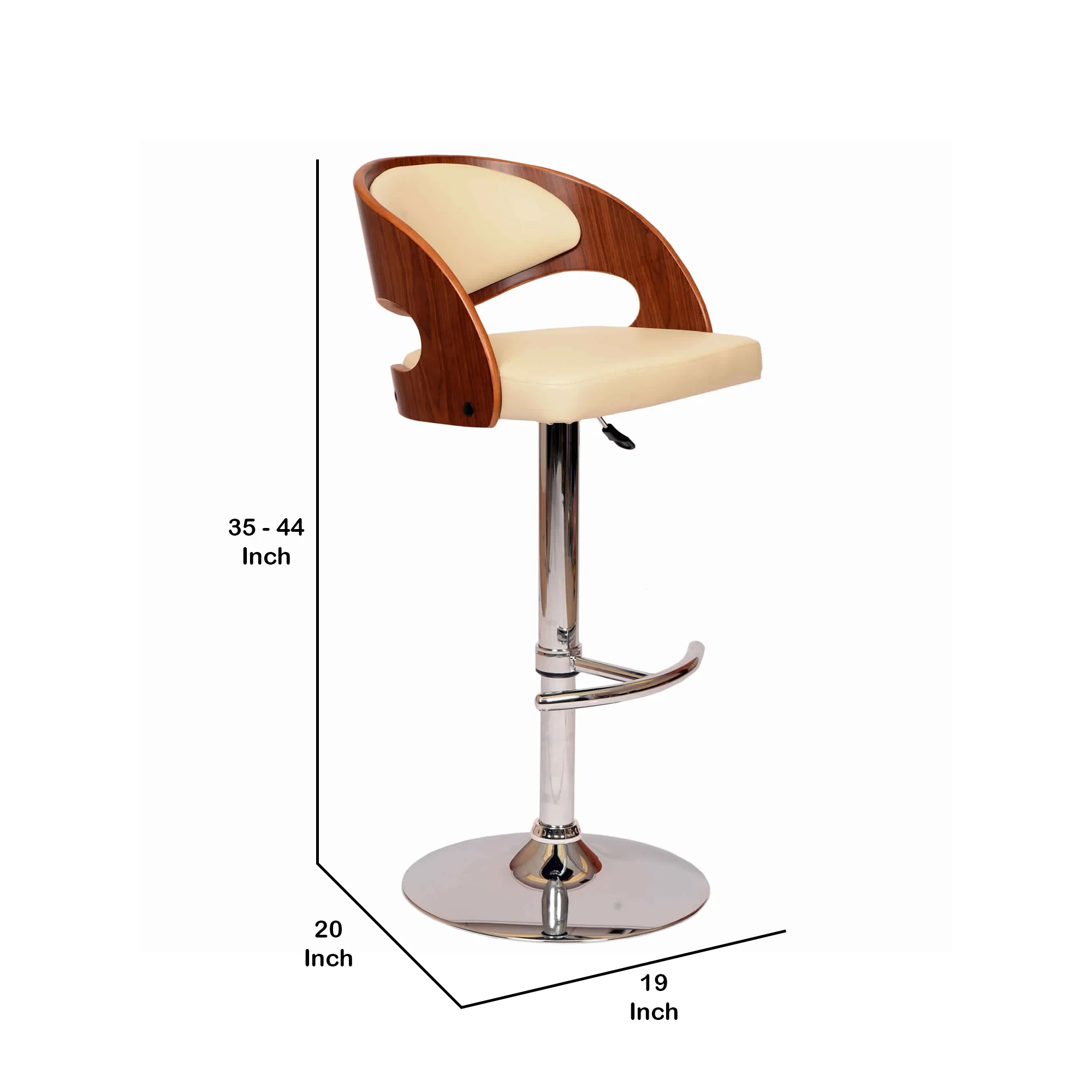 Wooden Open Back Barstool With Adjustable Pedestal Base Cream And Brown By Benzara - Image 2