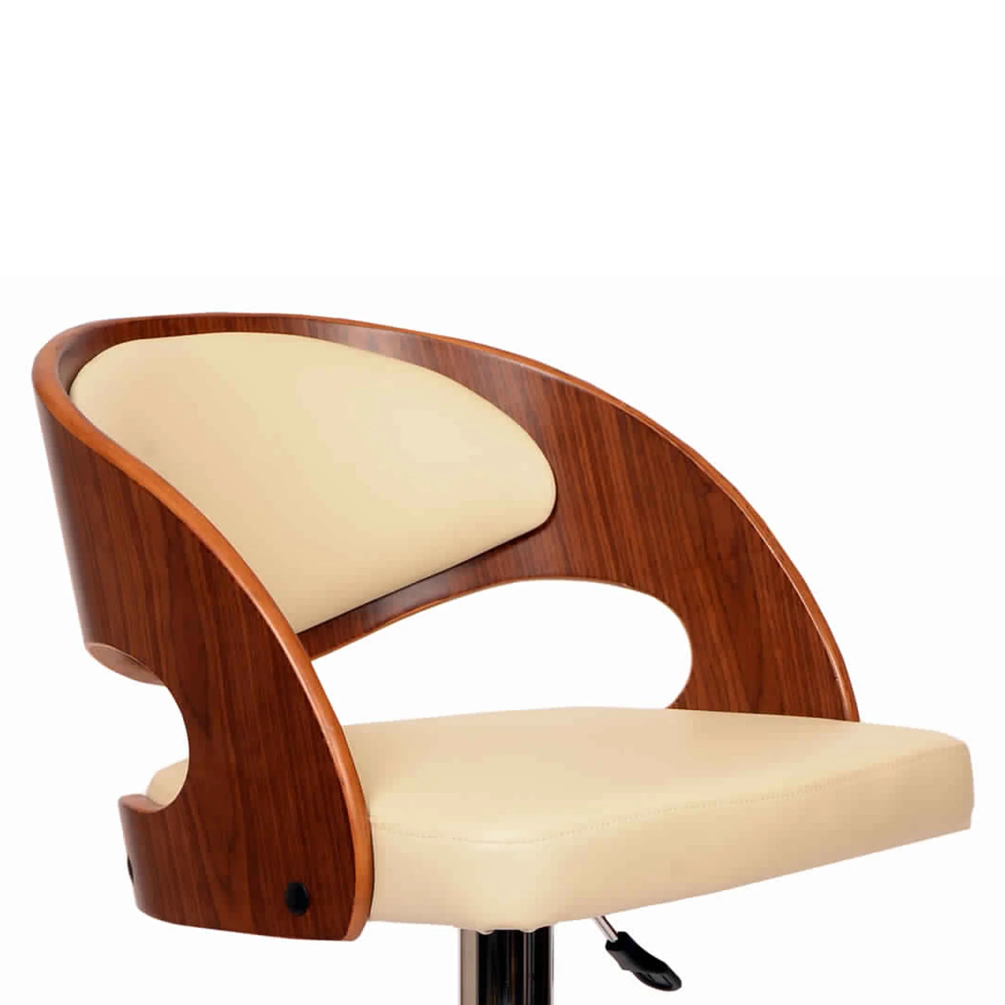 Wooden Open Back Barstool With Adjustable Pedestal Base Cream And Brown By Benzara - Image 3