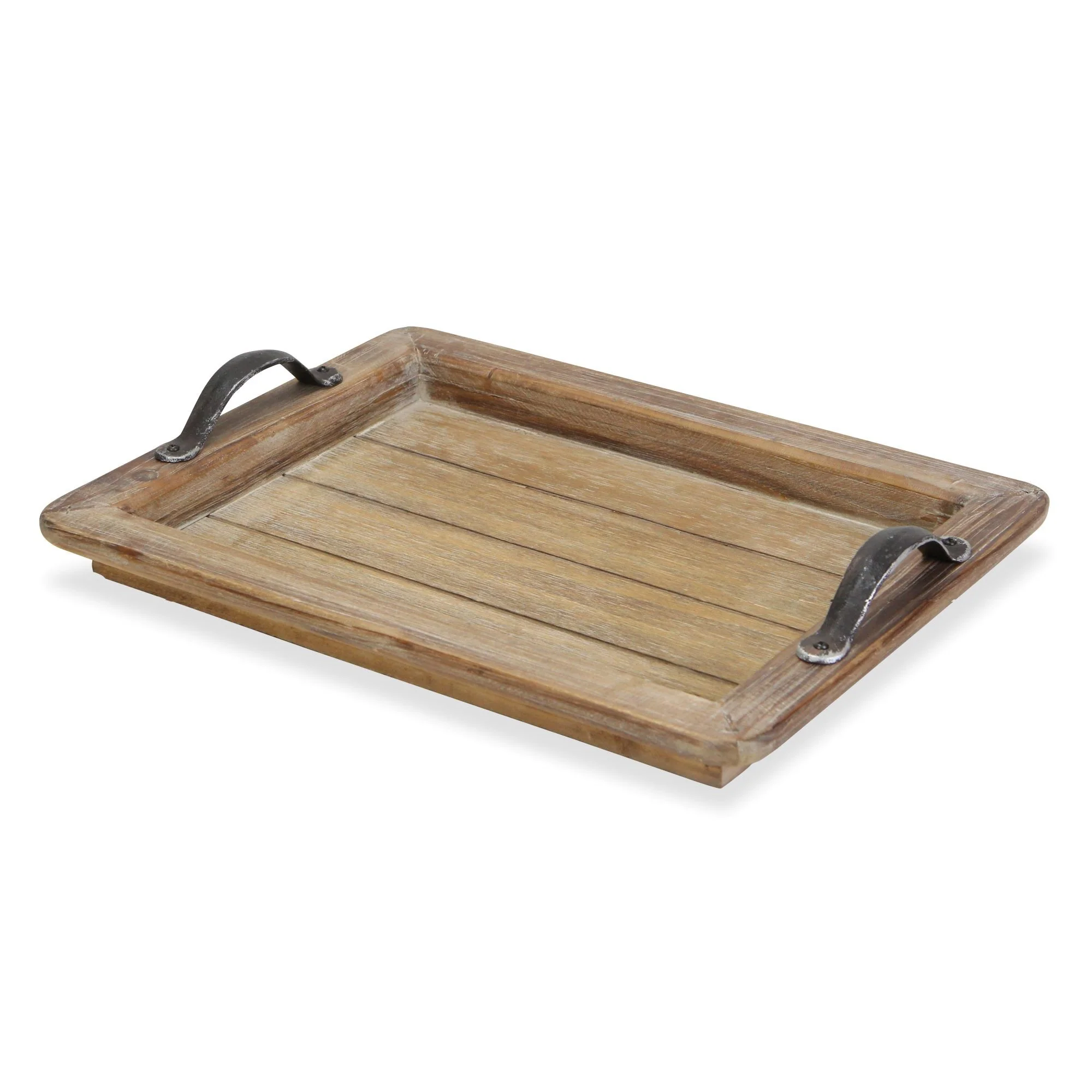 Wooden Paneled Tray With Metal Handles By Homeroots - Image 2