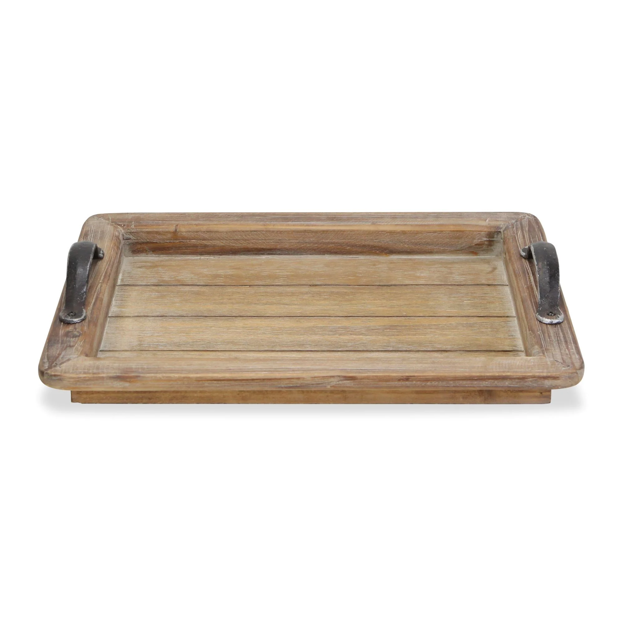 Wooden Paneled Tray With Metal Handles By Homeroots - Image 3
