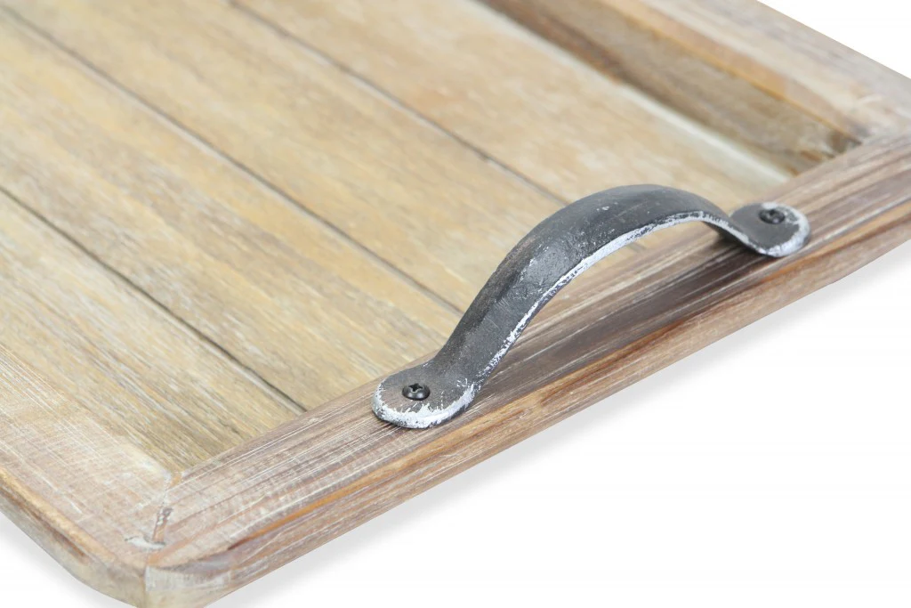 Wooden Paneled Tray With Metal Handles By Homeroots - Image 4