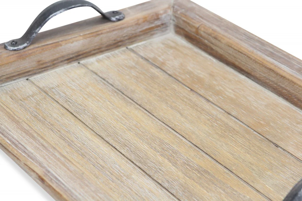 Wooden Paneled Tray With Metal Handles By Homeroots - Image 5