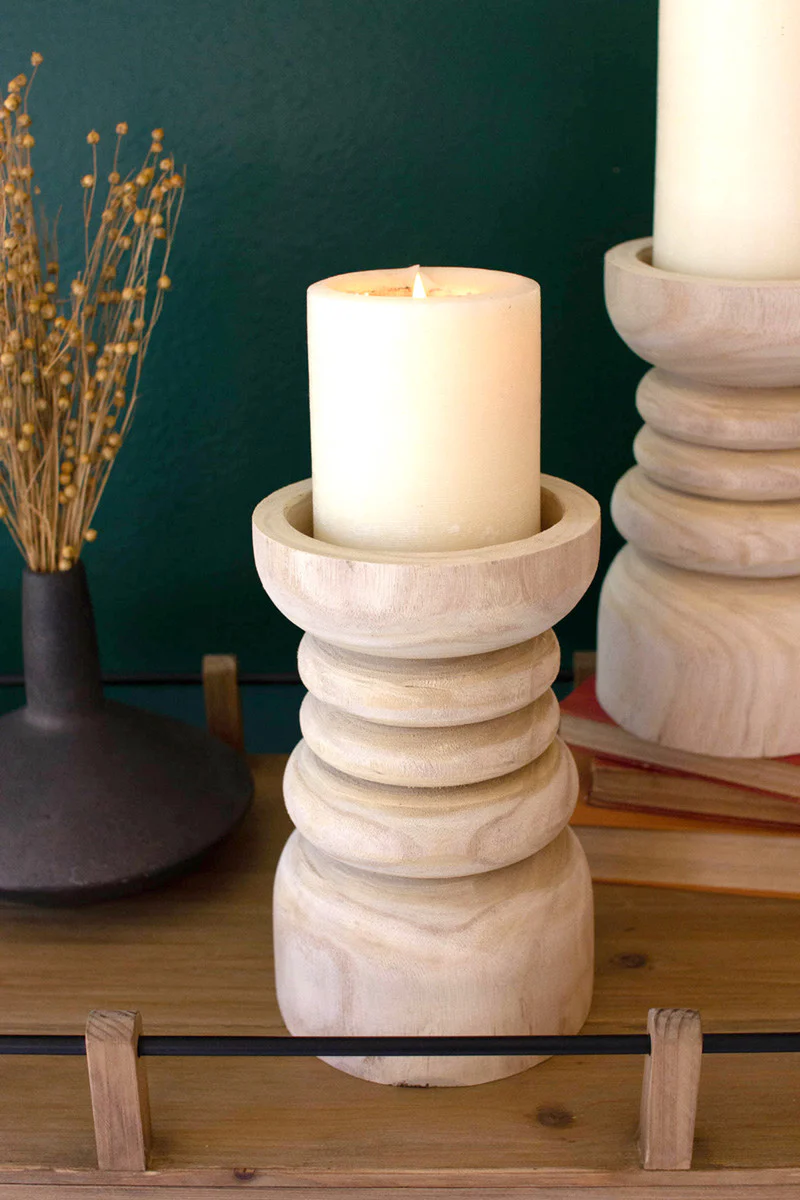 Wooden Pillar Candle Holder By Kalalou - Image 2