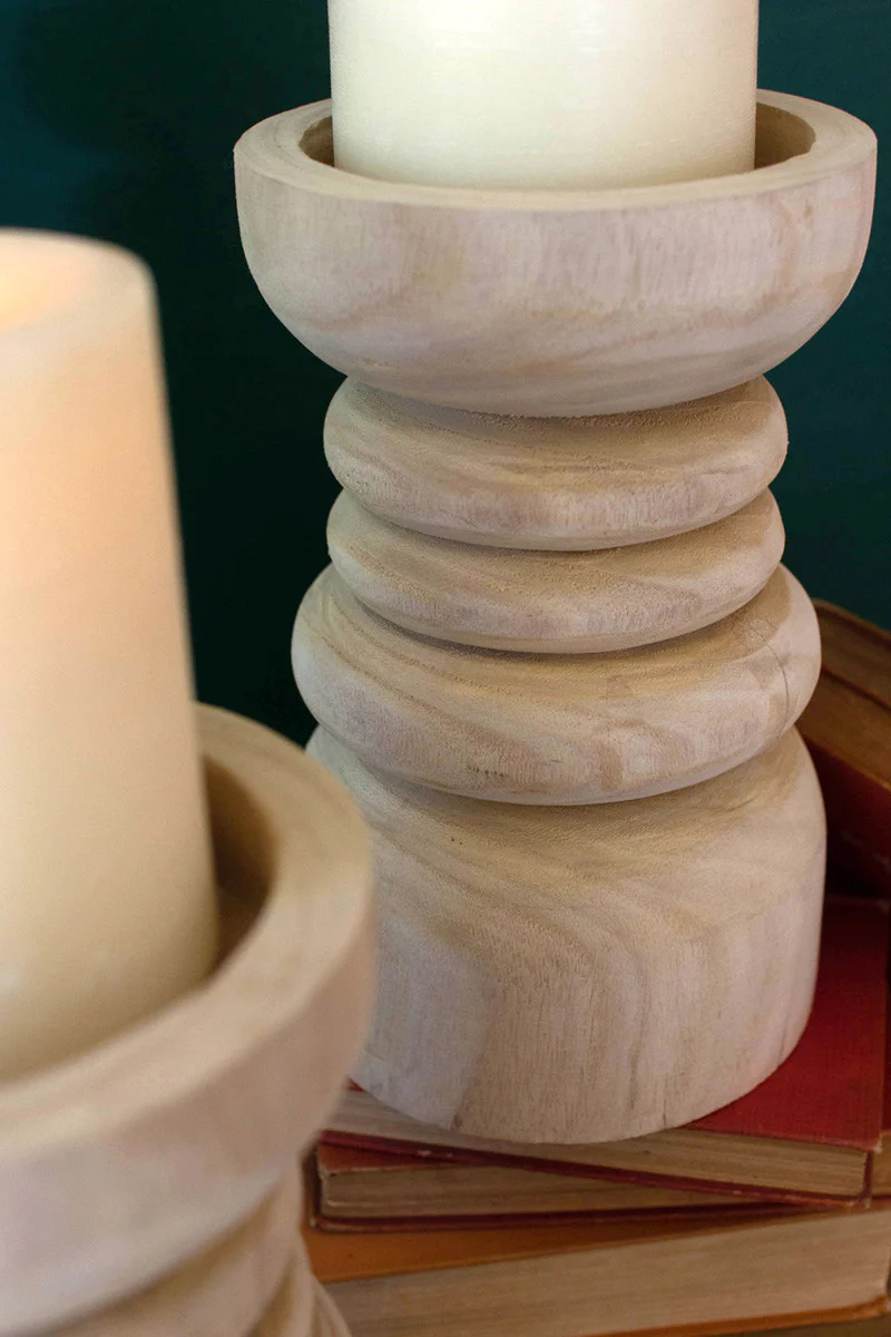 Wooden Pillar Candle Holder By Kalalou - Image 3