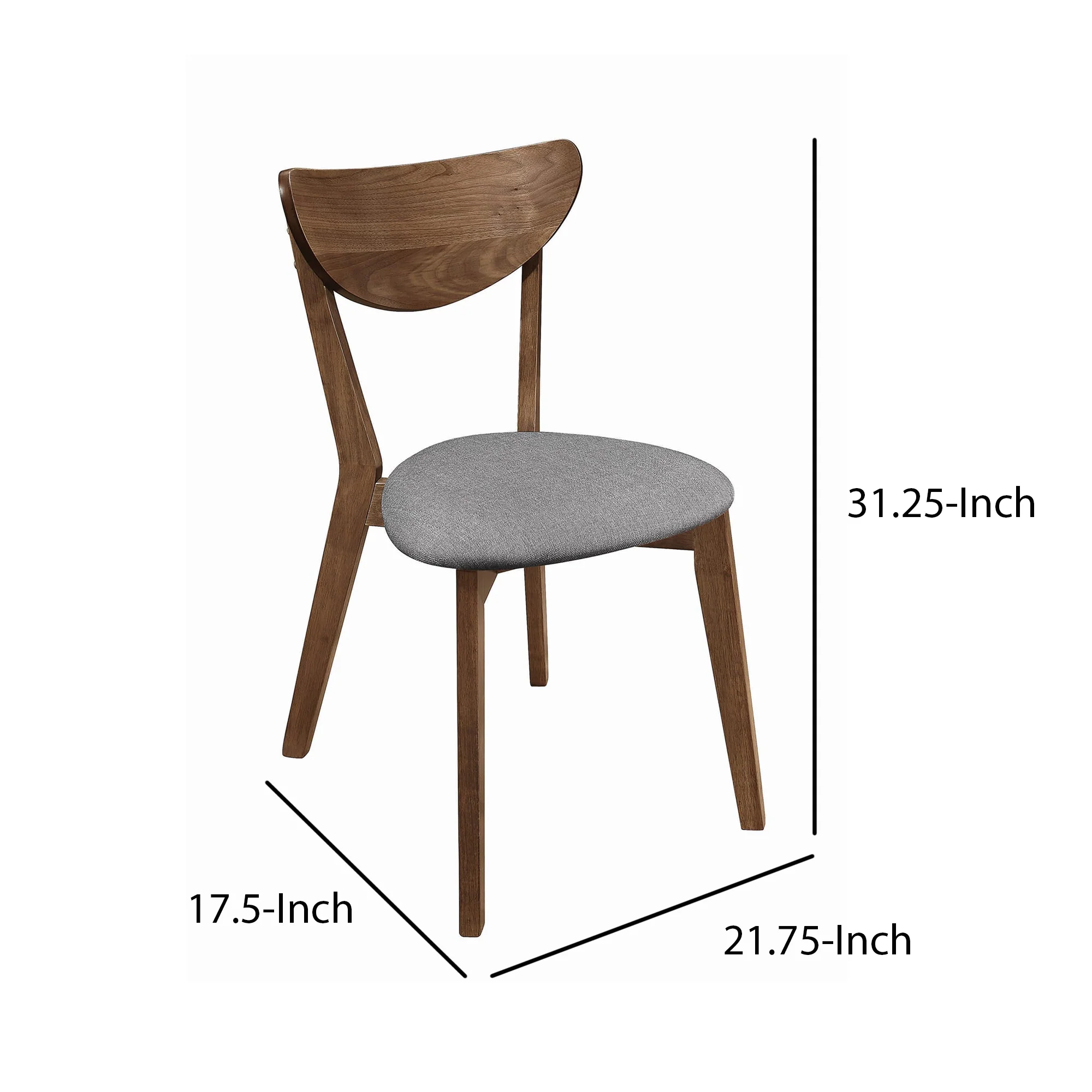 Wooden Plectrum Shape Padded Seat Dining Chair, Set of 2, Brown and Gray By Benzara - Image 5