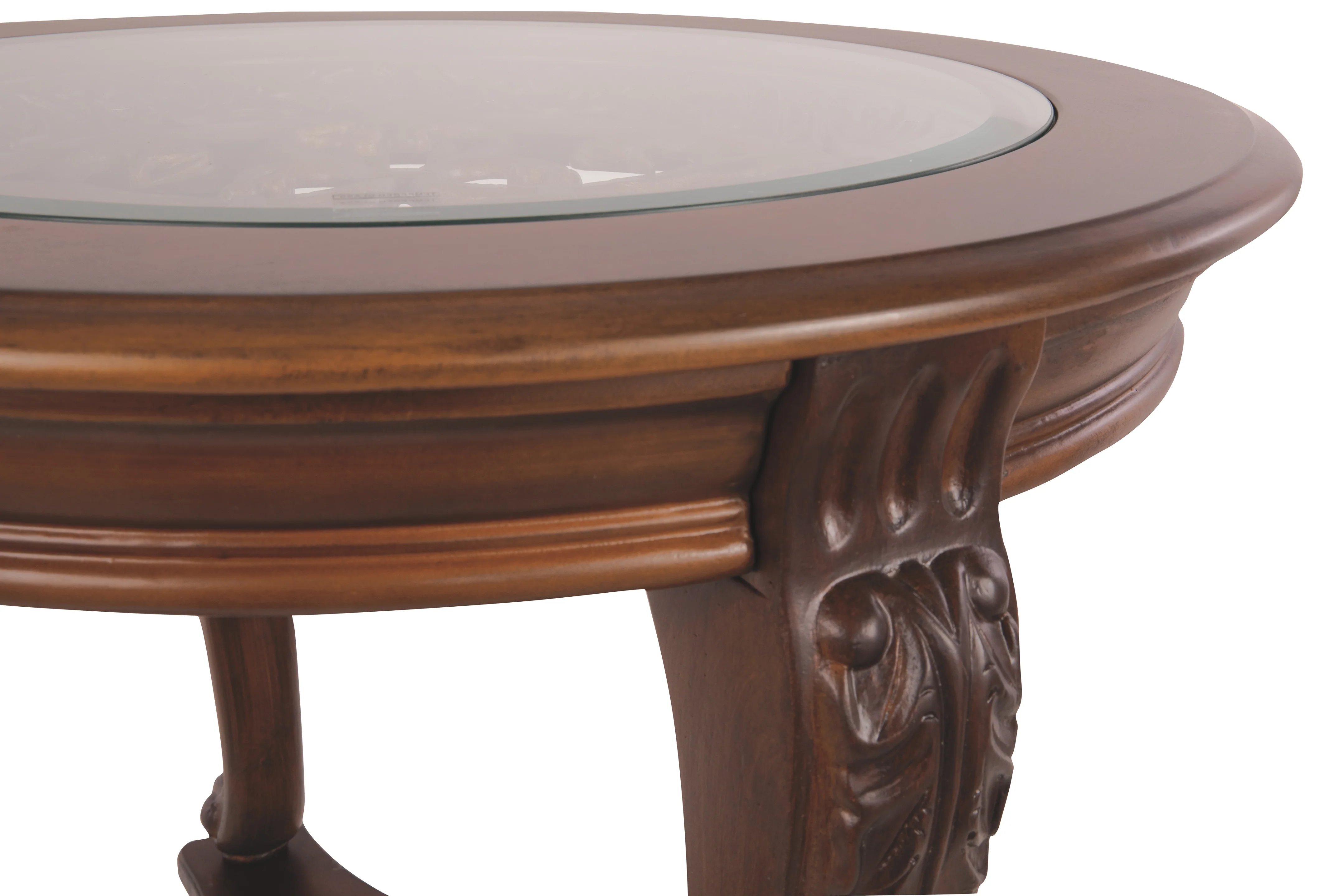 Wooden Round End Table with Cabriole Legs and Glass Top, Brown By Benzara - Image 3