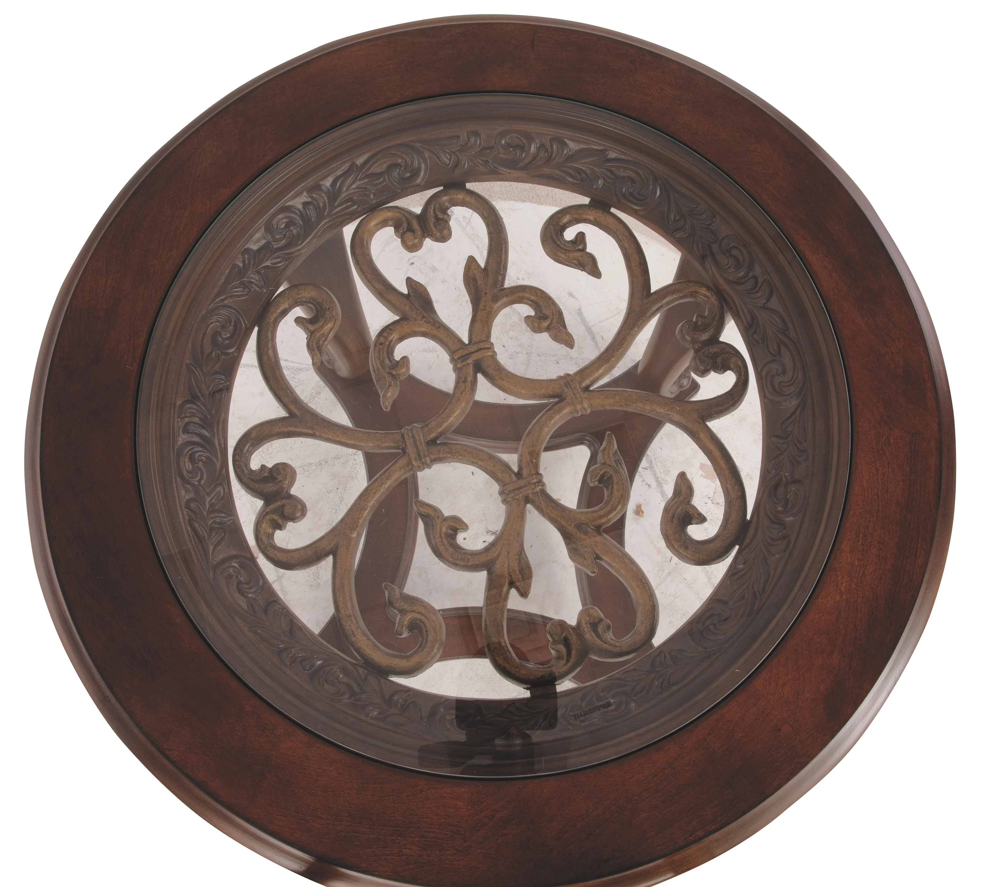 Wooden Round End Table with Cabriole Legs and Glass Top, Brown By Benzara - Image 4