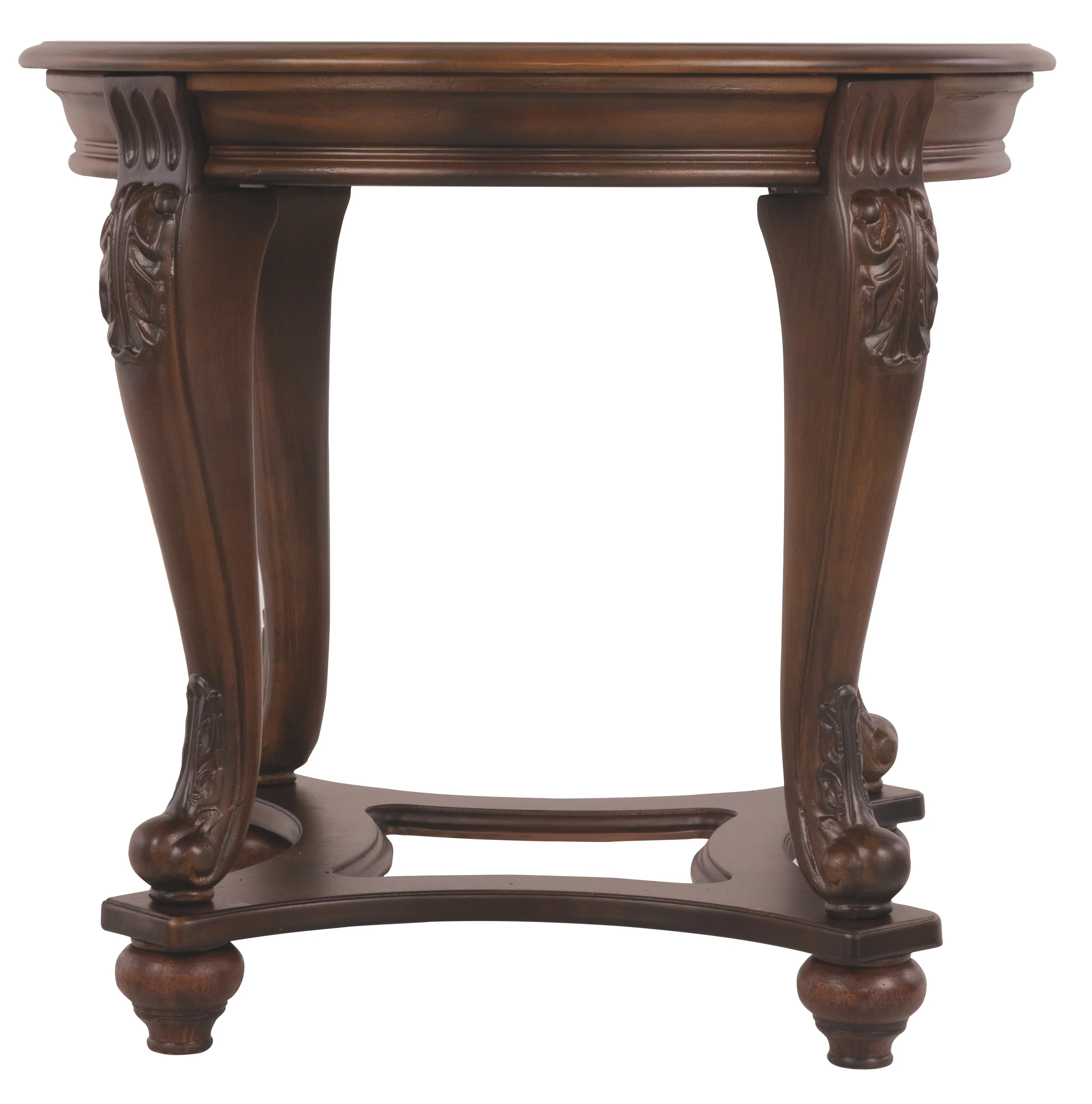 Wooden Round End Table with Cabriole Legs and Glass Top, Brown By Benzara - Image 5