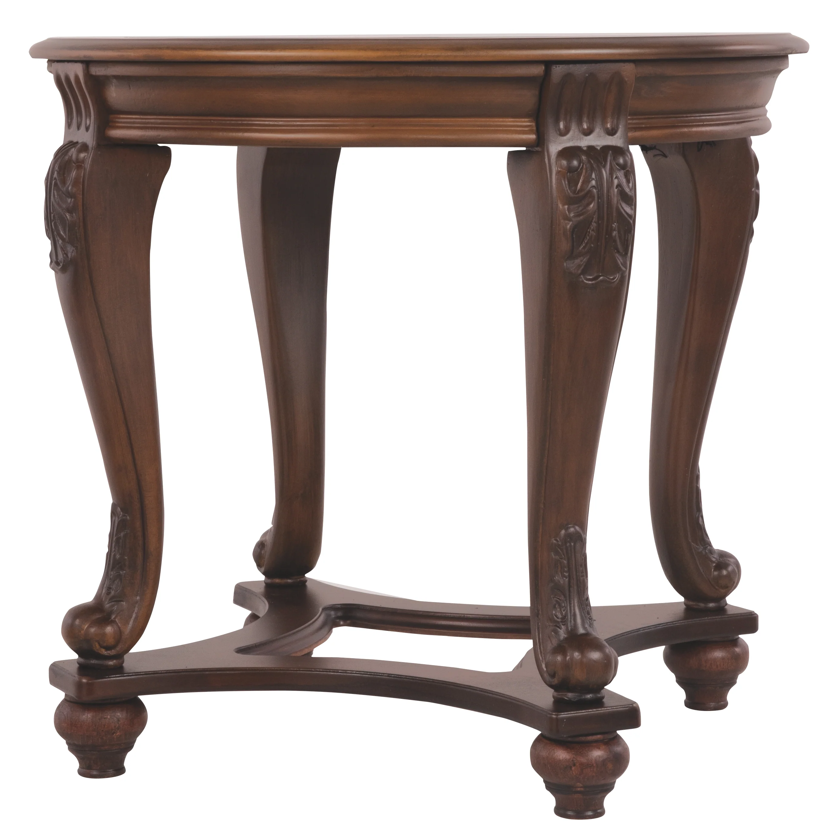 Wooden Round End Table with Cabriole Legs and Glass Top, Brown By Benzara - Image 6