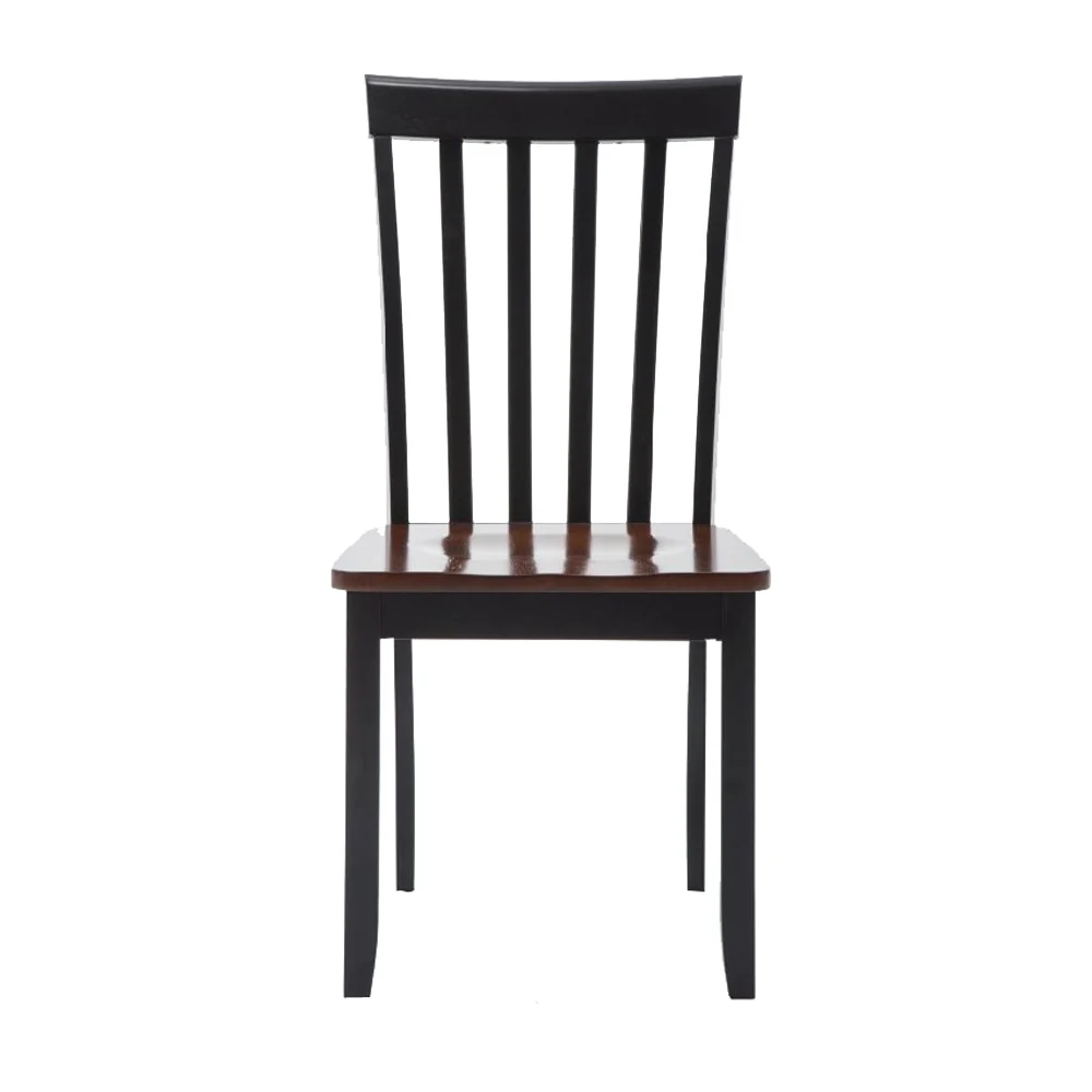 Wooden Seat Dining Chair With Slatted Backrest, Set Of 2, Brown And Black By Benzara - Image 2