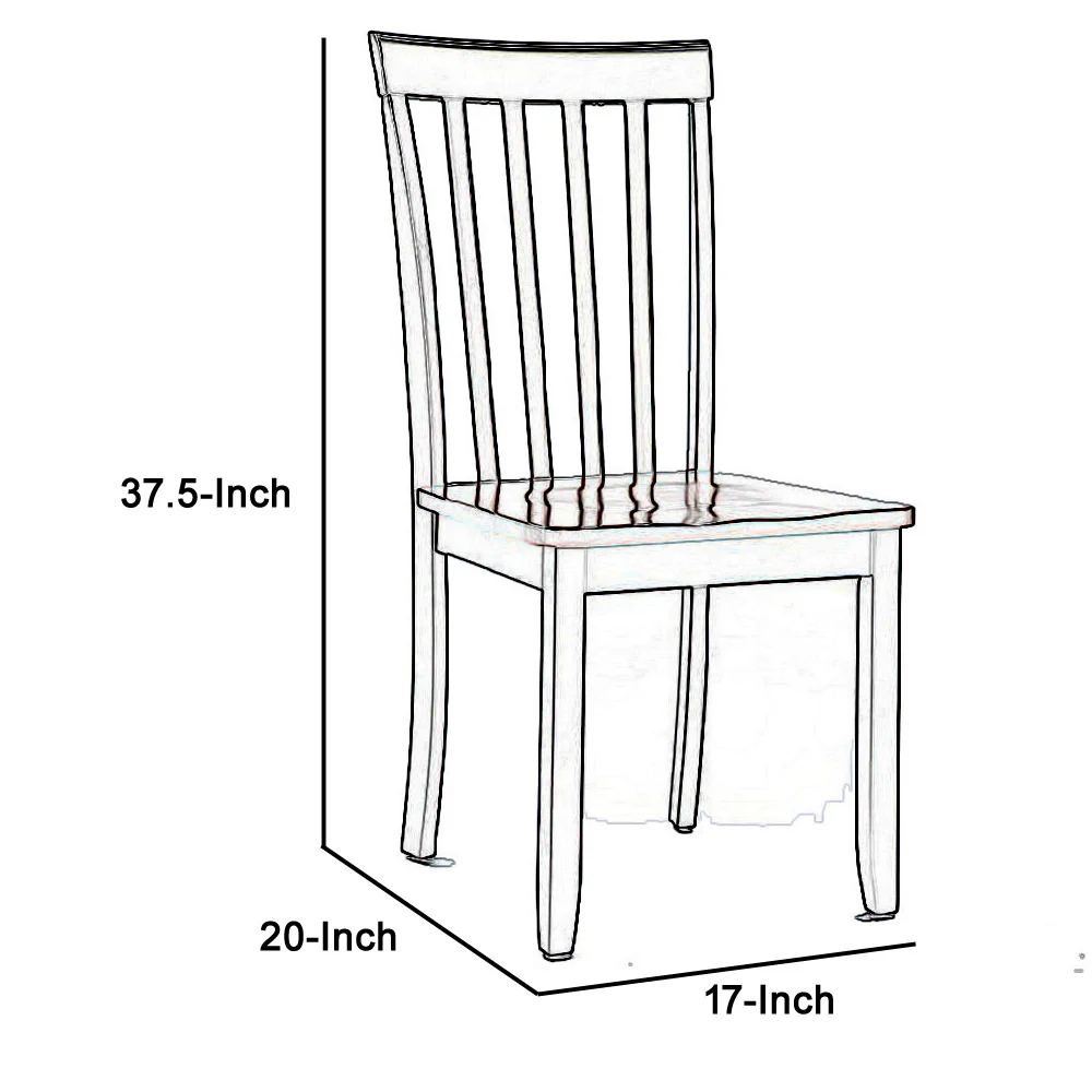 Wooden Seat Dining Chair With Slatted Backrest, Set Of 2, Brown And Black By Benzara - Image 5
