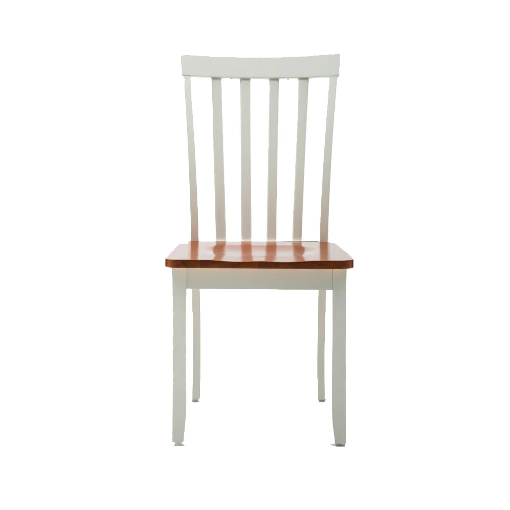 Wooden Seat Dining Chair With Slatted Backrest, Set Of 2, Brown And White By Benzara - Image 2