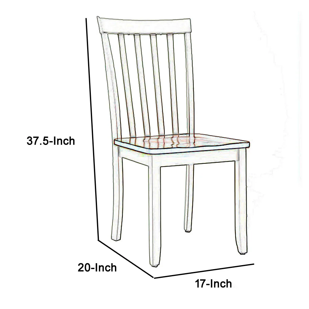 Wooden Seat Dining Chair With Slatted Backrest, Set Of 2, Brown And White By Benzara - Image 4