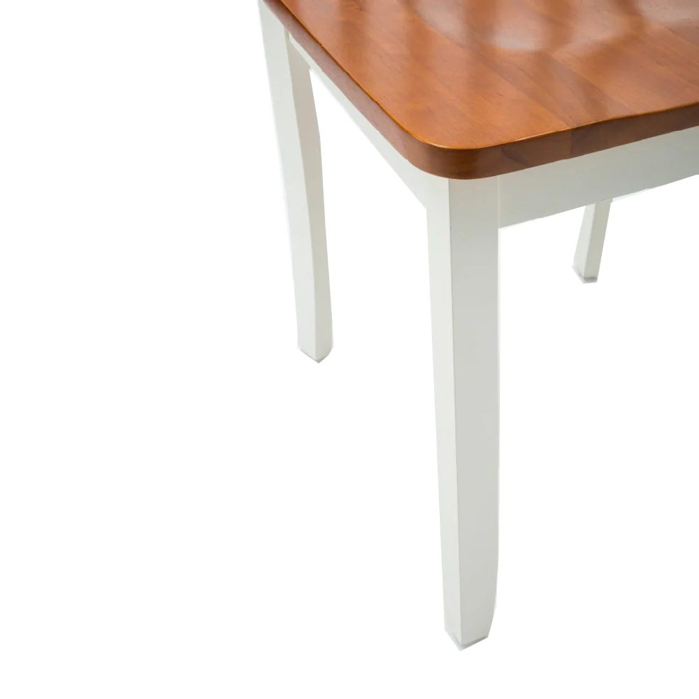Wooden Seat Dining Chair With Slatted Backrest, Set Of 2, Brown And White By Benzara - Image 5