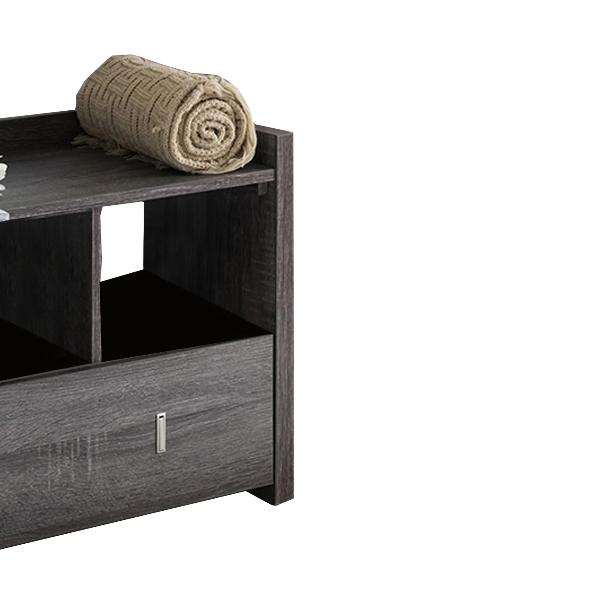 Wooden Shoe Bench With 3 Shelves, Distressed Gray By Benzara - Image 4