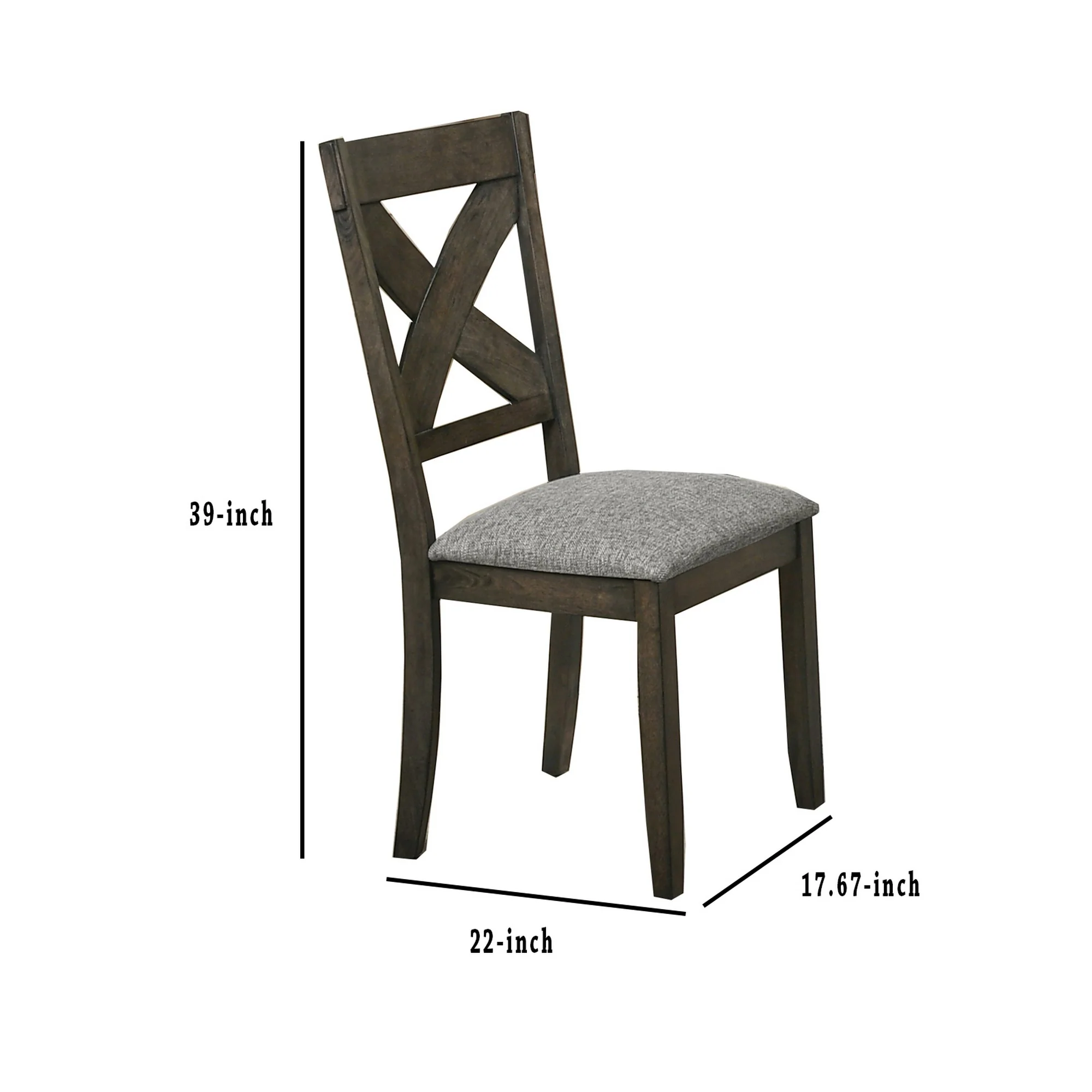 Wooden Side Chair with Fabric Upholstered Seat, Set of 2, Brown and Gray By Benzara - Image 2