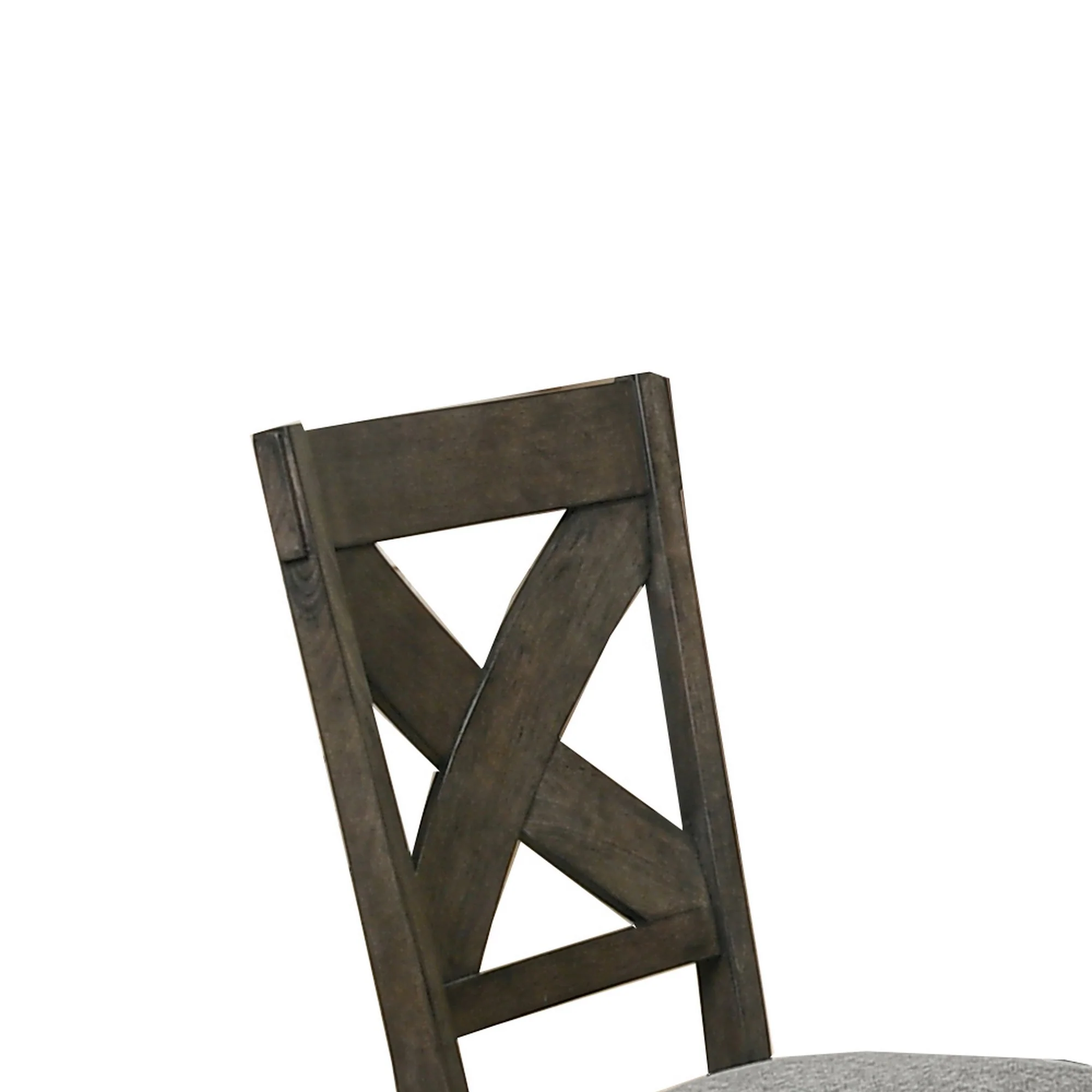 Wooden Side Chair with Fabric Upholstered Seat, Set of 2, Brown and Gray By Benzara - Image 3