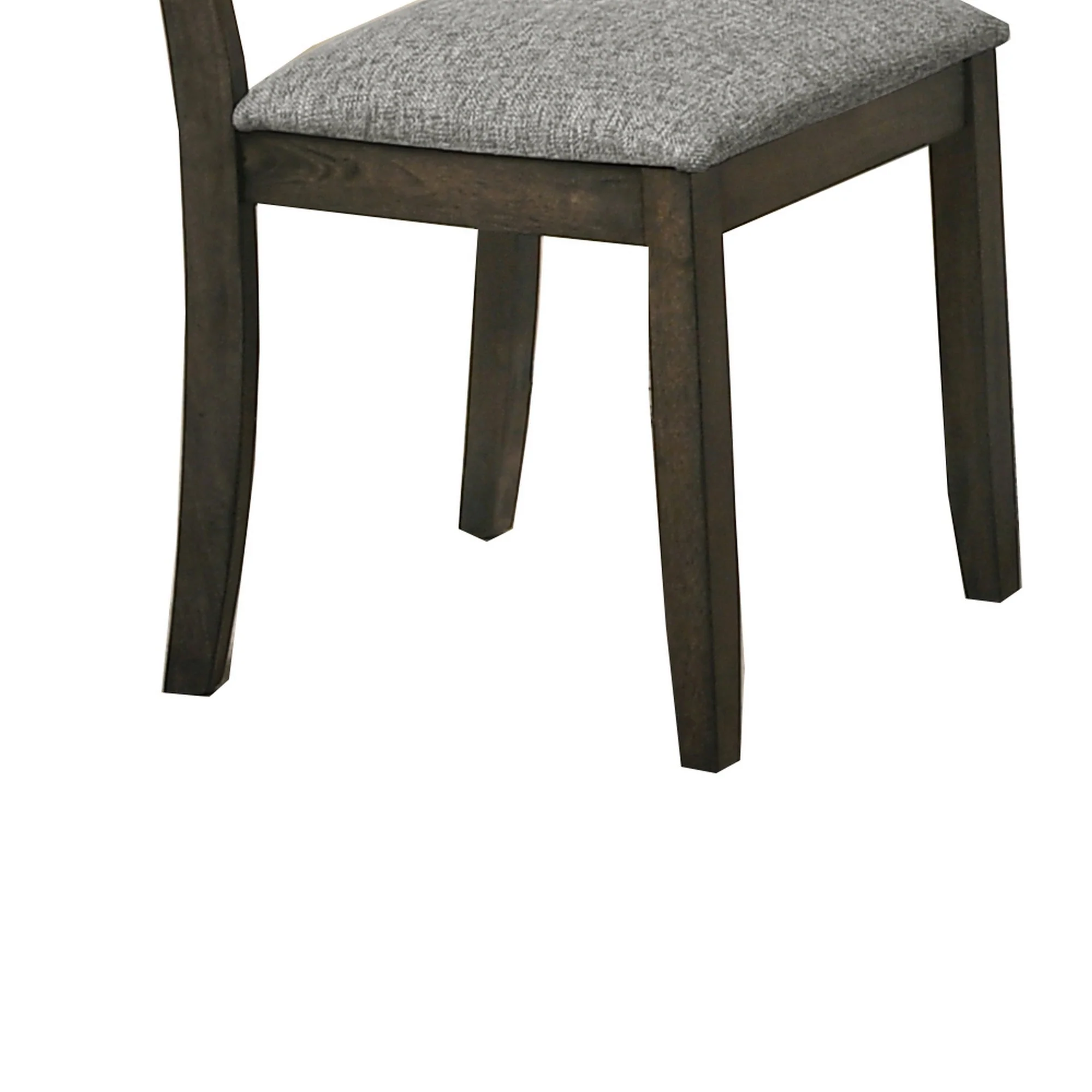 Wooden Side Chair with Fabric Upholstered Seat, Set of 2, Brown and Gray By Benzara - Image 4