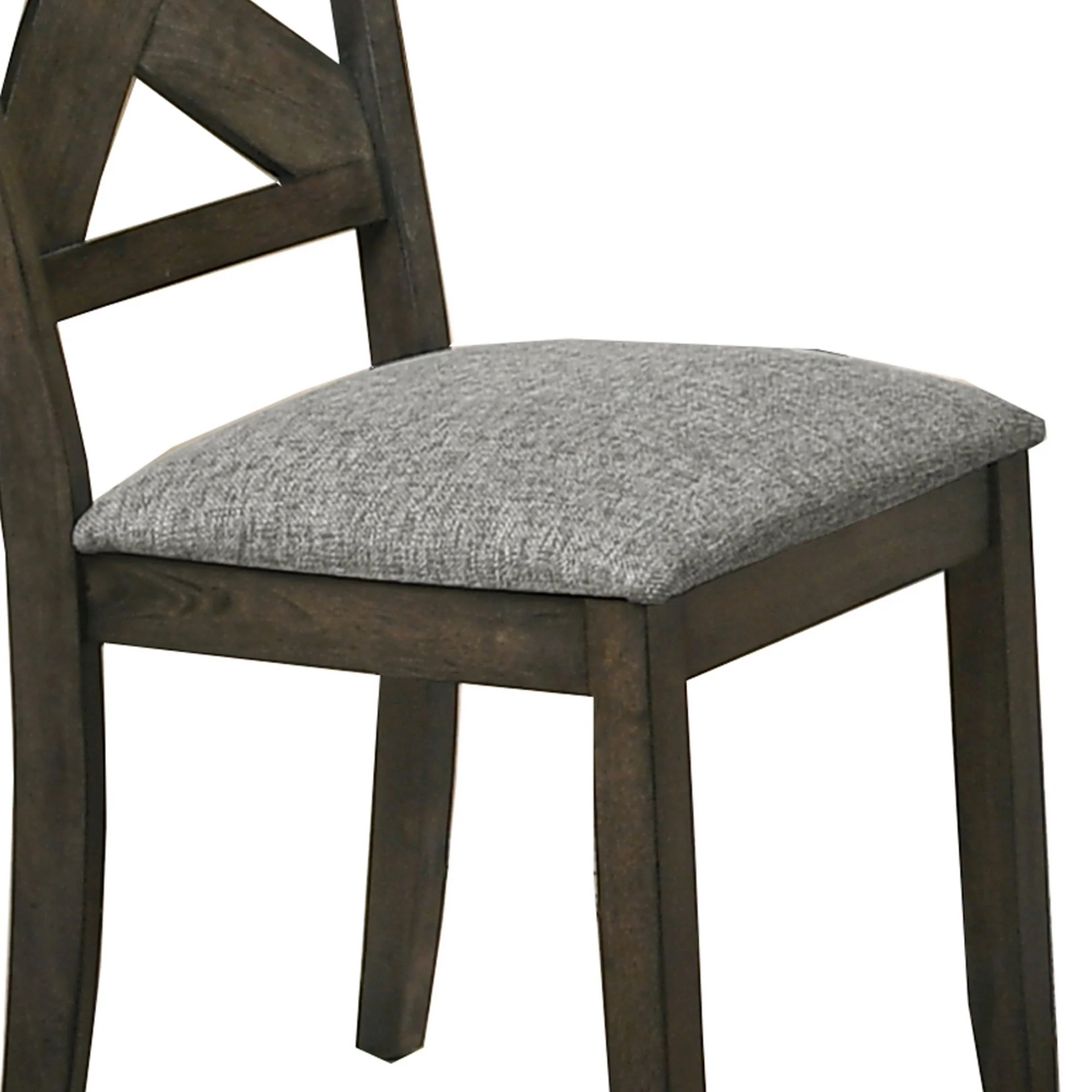 Wooden Side Chair with Fabric Upholstered Seat, Set of 2, Brown and Gray By Benzara - Image 5