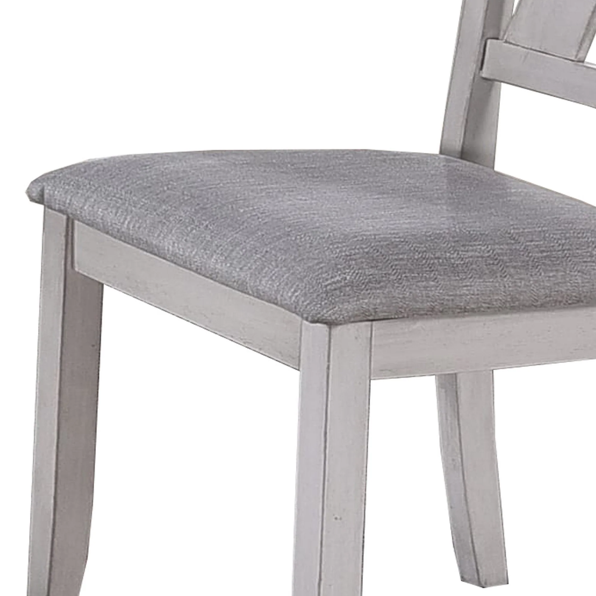 Wooden Side Chair With Fabric Upholstered Seat, Set Of 2, White And Gray By Benzara - Image 3