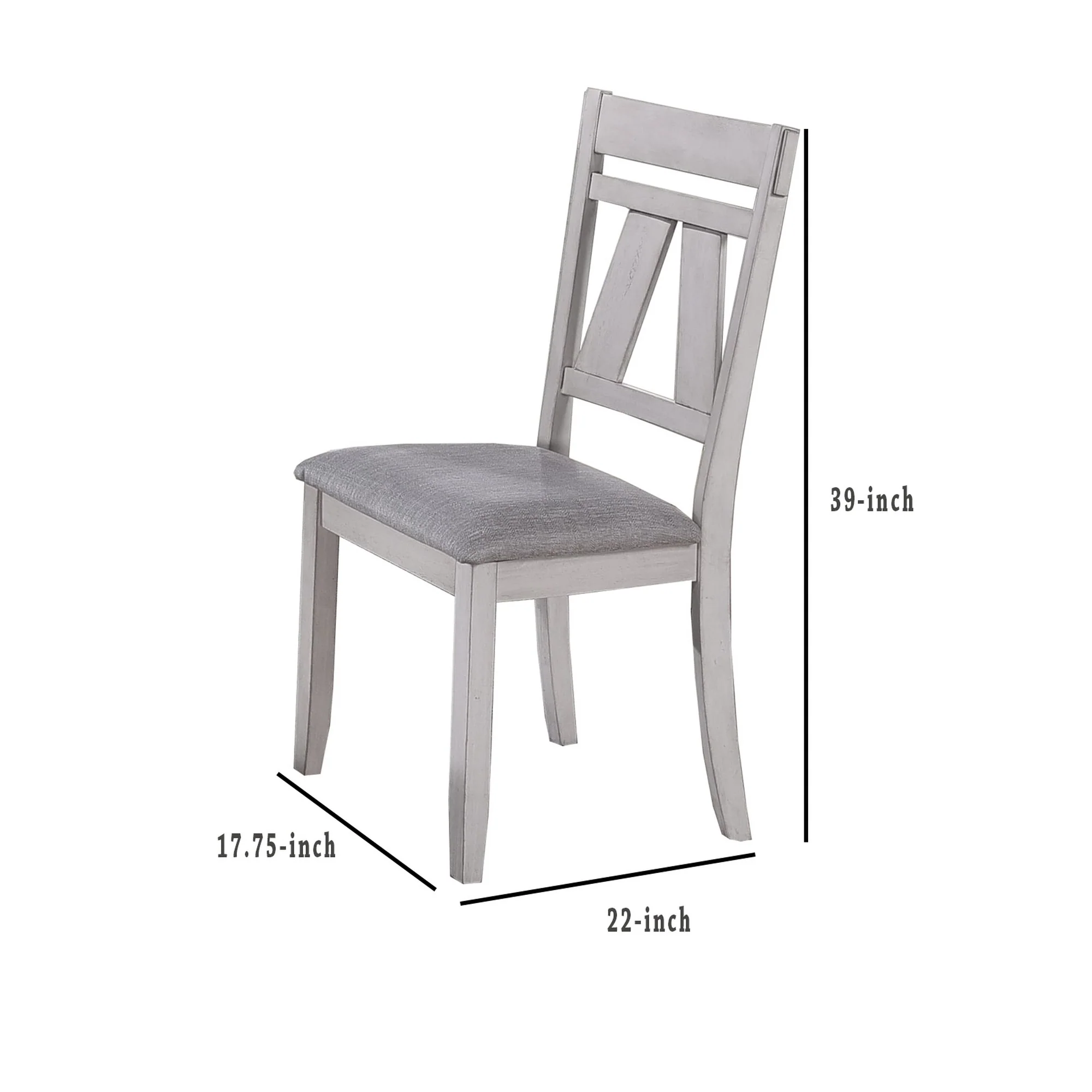 Wooden Side Chair With Fabric Upholstered Seat, Set Of 2, White And Gray By Benzara - Image 5