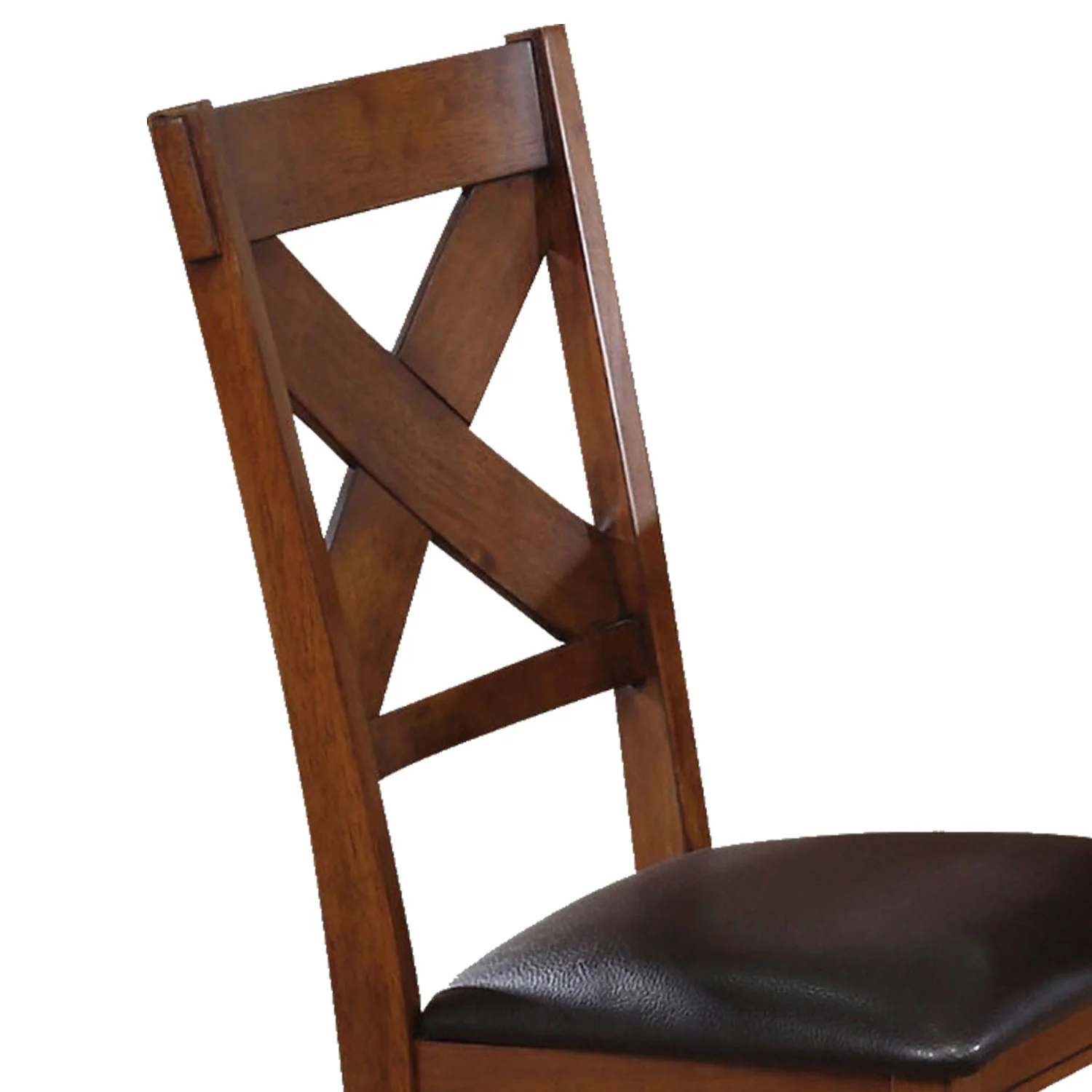 Wooden Side Chair With Faux Leather Padded Seat And X Cross Backrest, Brown, Set Of Two By Benzara - Image 2