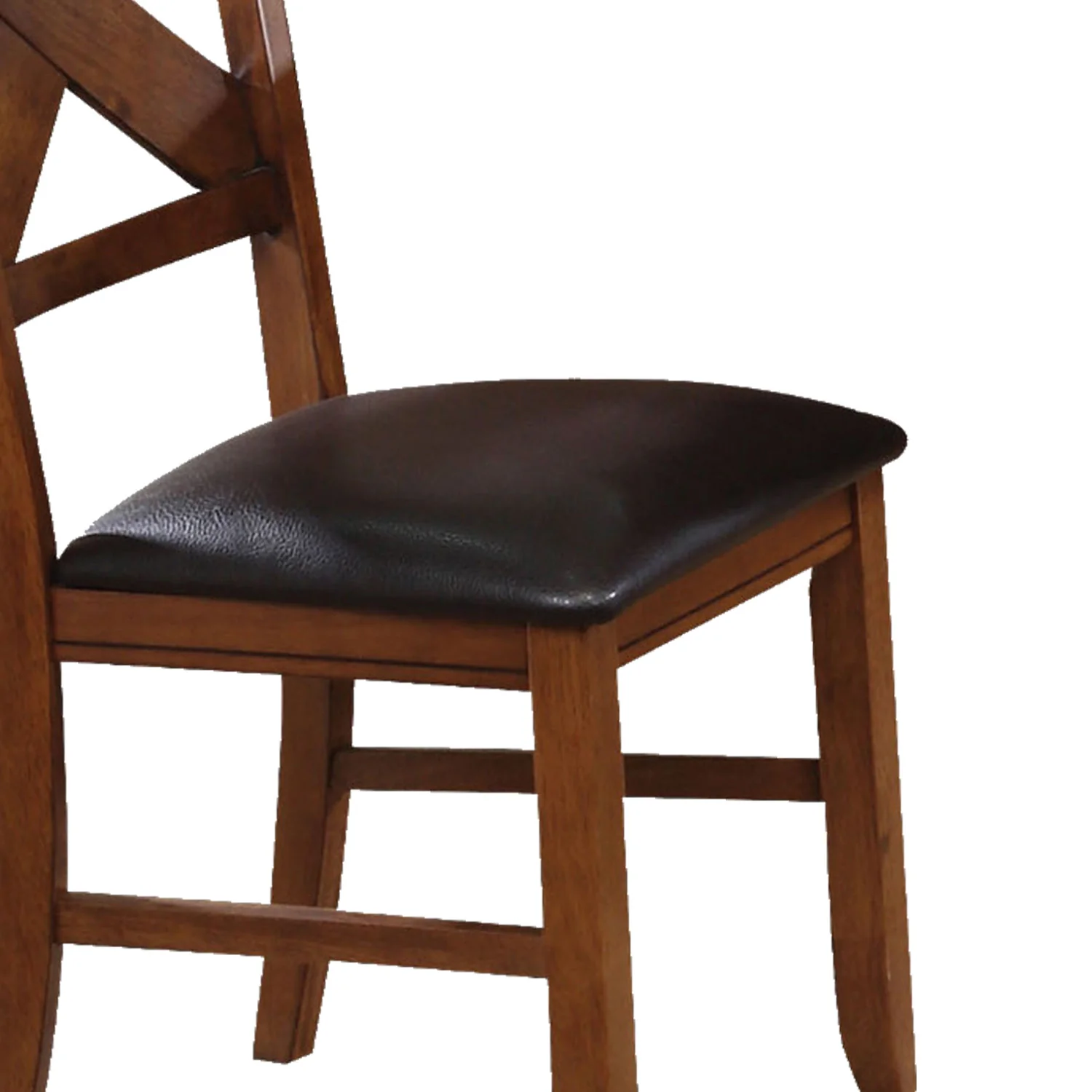 Wooden Side Chair With Faux Leather Padded Seat And X Cross Backrest, Brown, Set Of Two By Benzara - Image 3