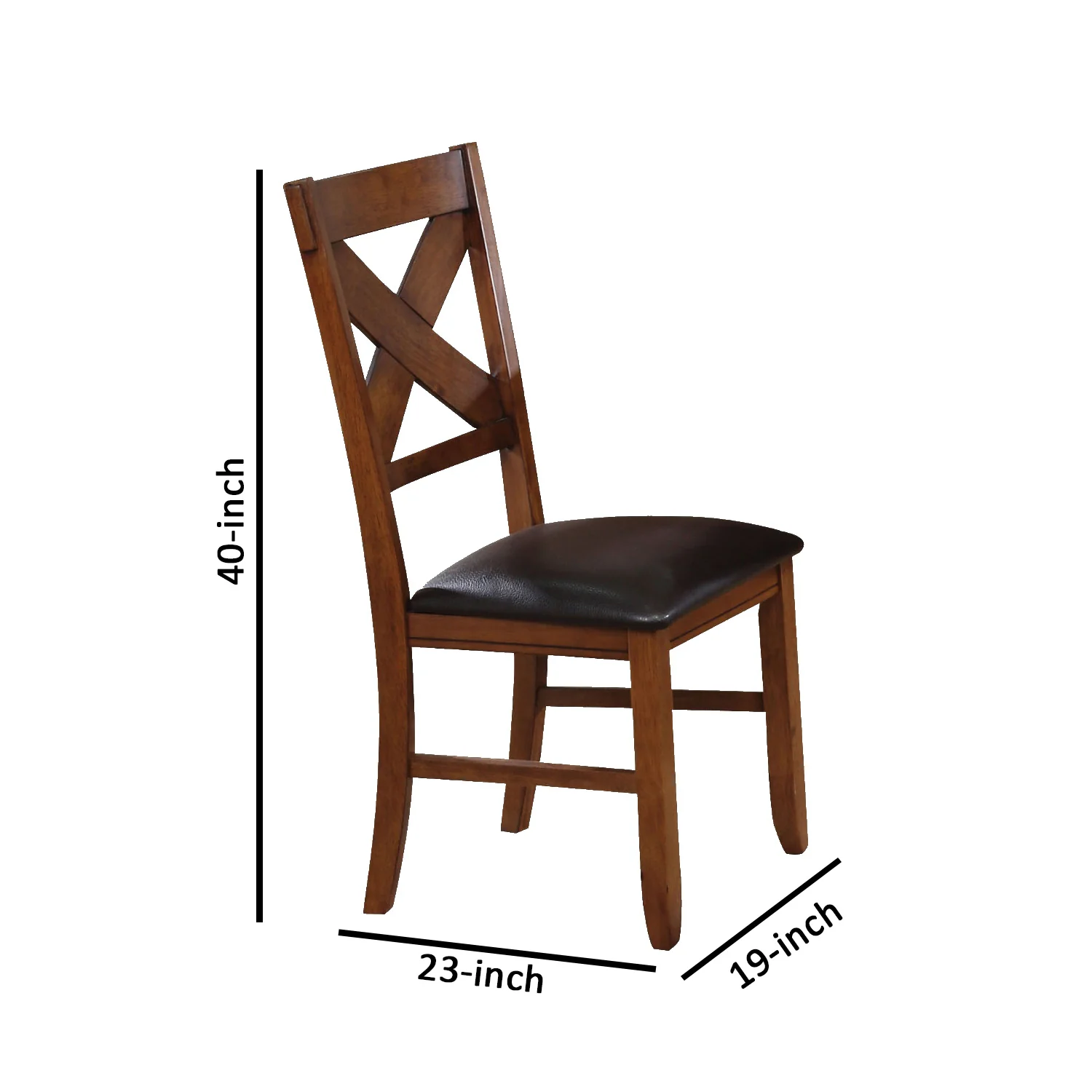Wooden Side Chair With Faux Leather Padded Seat And X Cross Backrest, Brown, Set Of Two By Benzara - Image 5