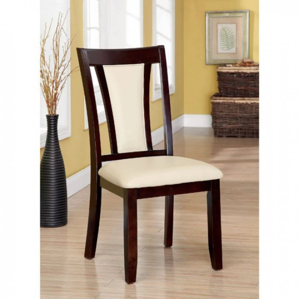Wooden Side Chair With Padded Ivory Seat & Back, Pack Of 2, Cherry Brown By Benzara - Image 2