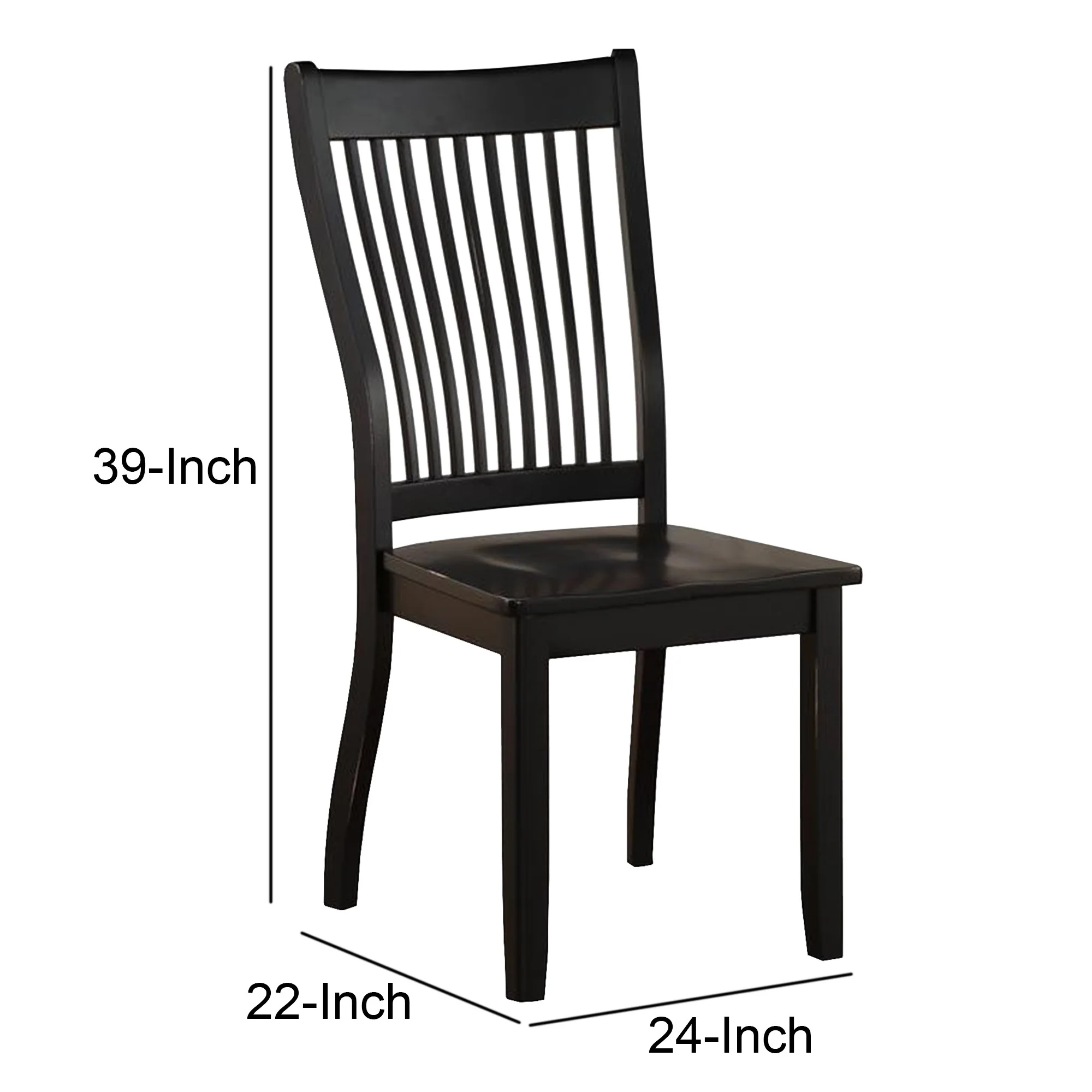 Wooden Side Chair with Slatted Backrest, Set of 2, Black By Benzara - Image 6