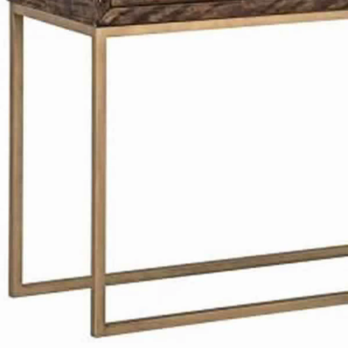 Wooden Sofa Table With 3 Storage Drawers And Metal Base, Brown And Gold By Benzara - Image 3