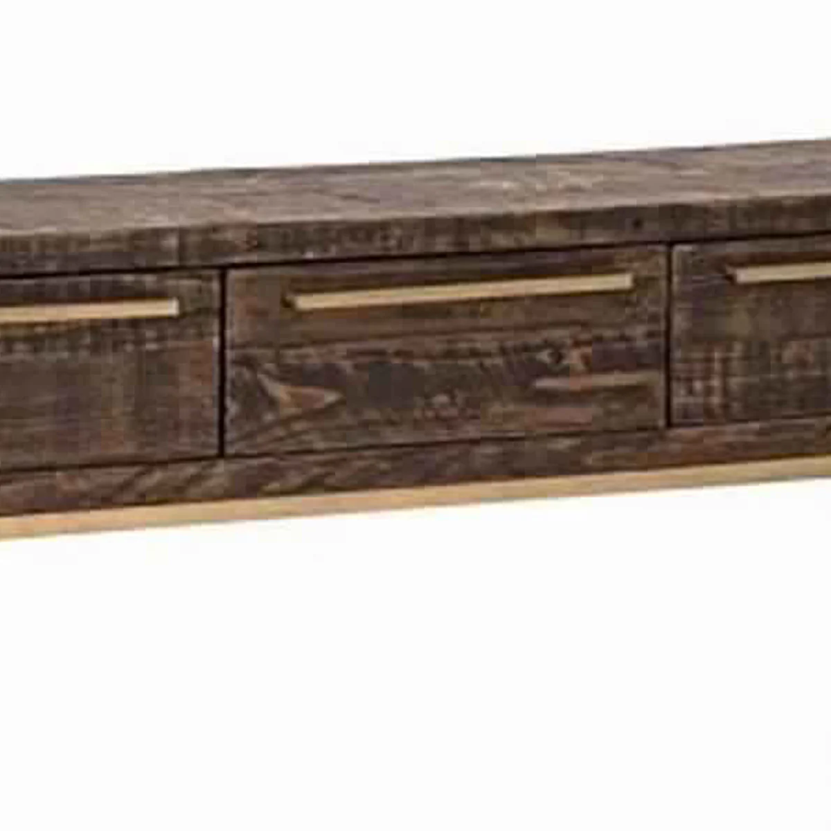 Wooden Sofa Table With 3 Storage Drawers And Metal Base, Brown And Gold By Benzara - Image 5