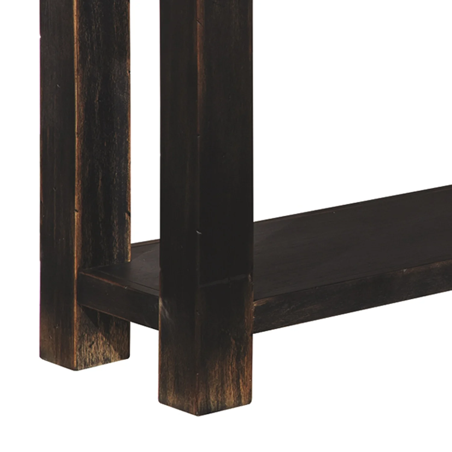 Wooden Sofa Table With Four Drawers And One Shelf, Weathered Black By Benzara - Image 2