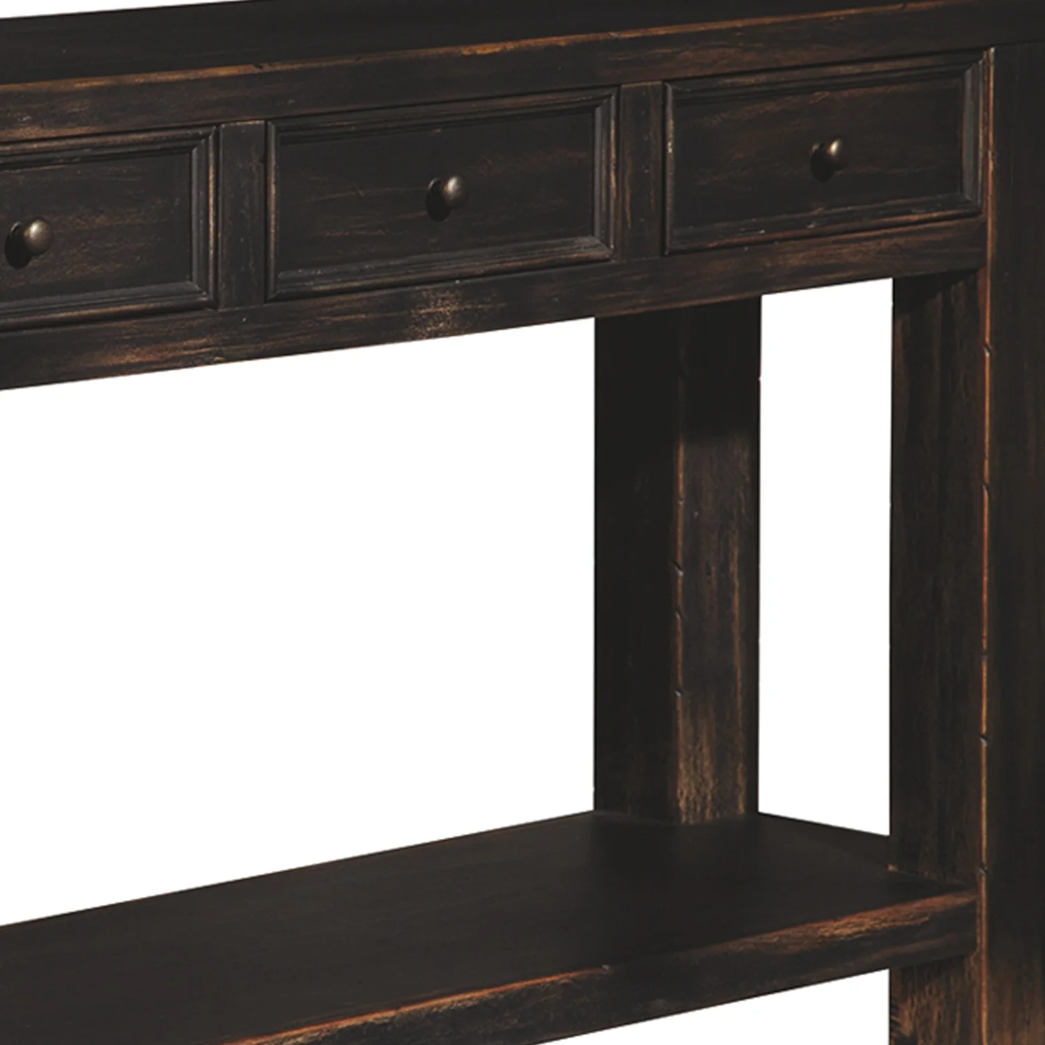 Wooden Sofa Table With Four Drawers And One Shelf, Weathered Black By Benzara - Image 3