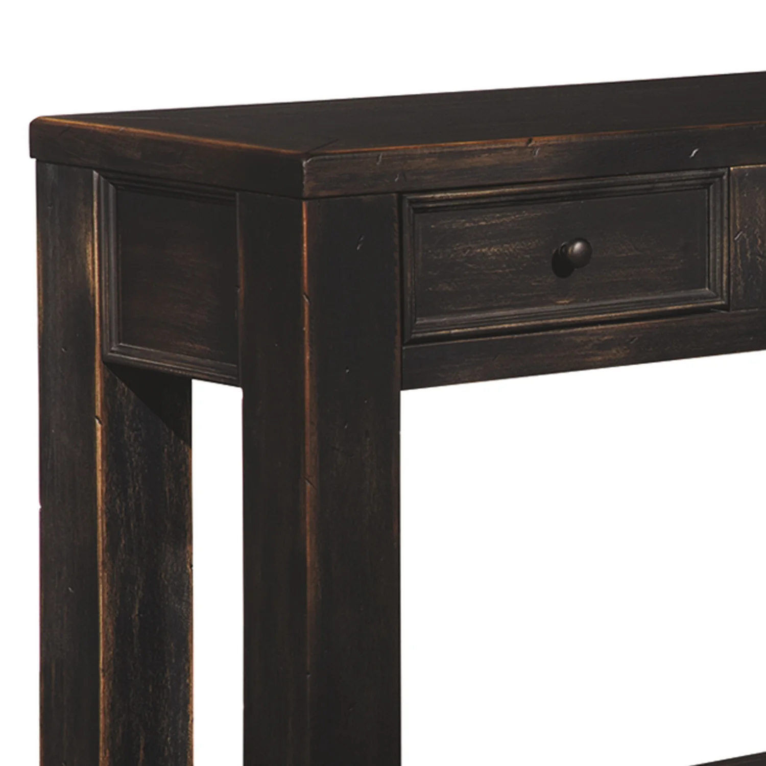 Wooden Sofa Table With Four Drawers And One Shelf, Weathered Black By Benzara - Image 4