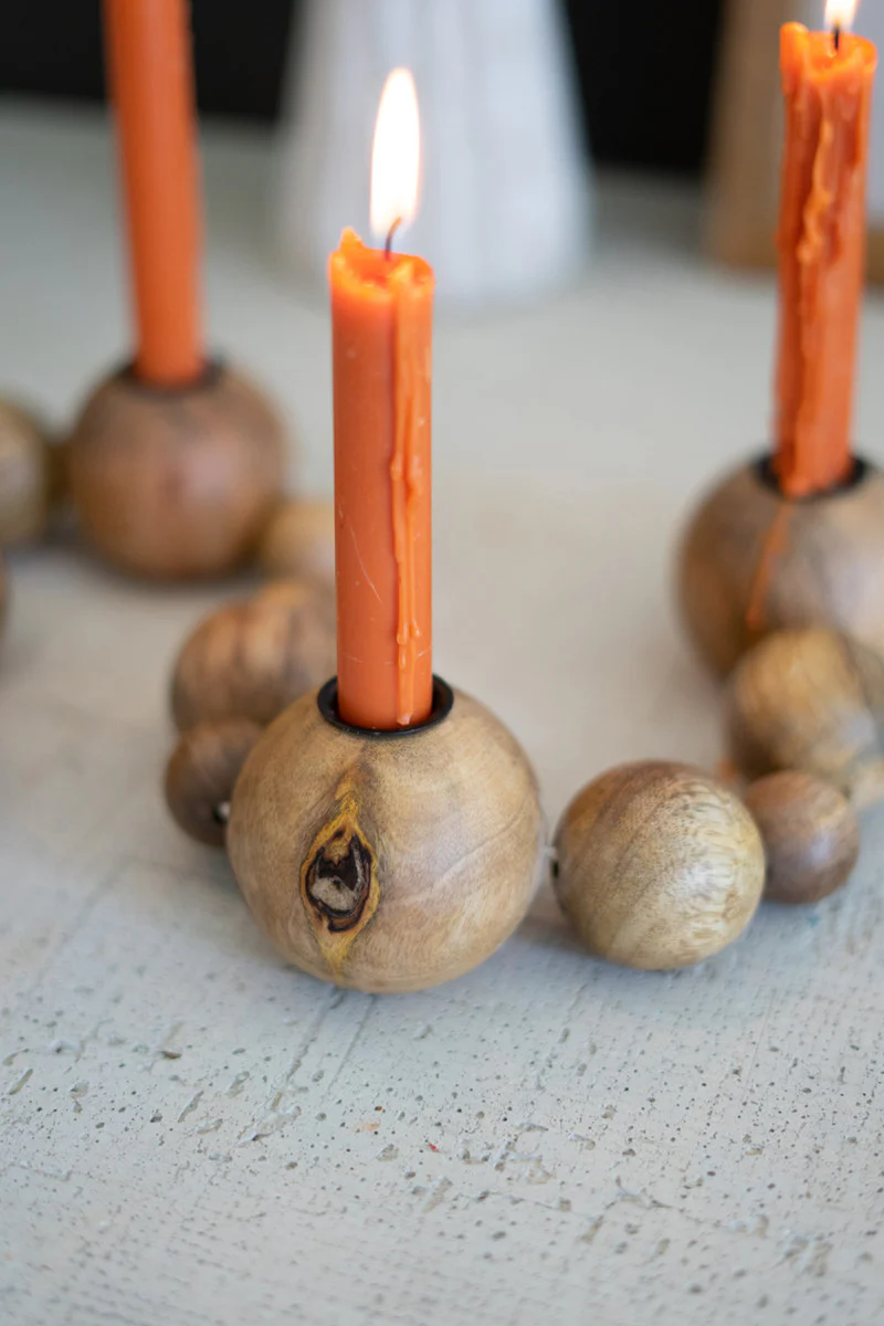 Wooden Spheres Strung Taper Holders By Kalalou - Image 2