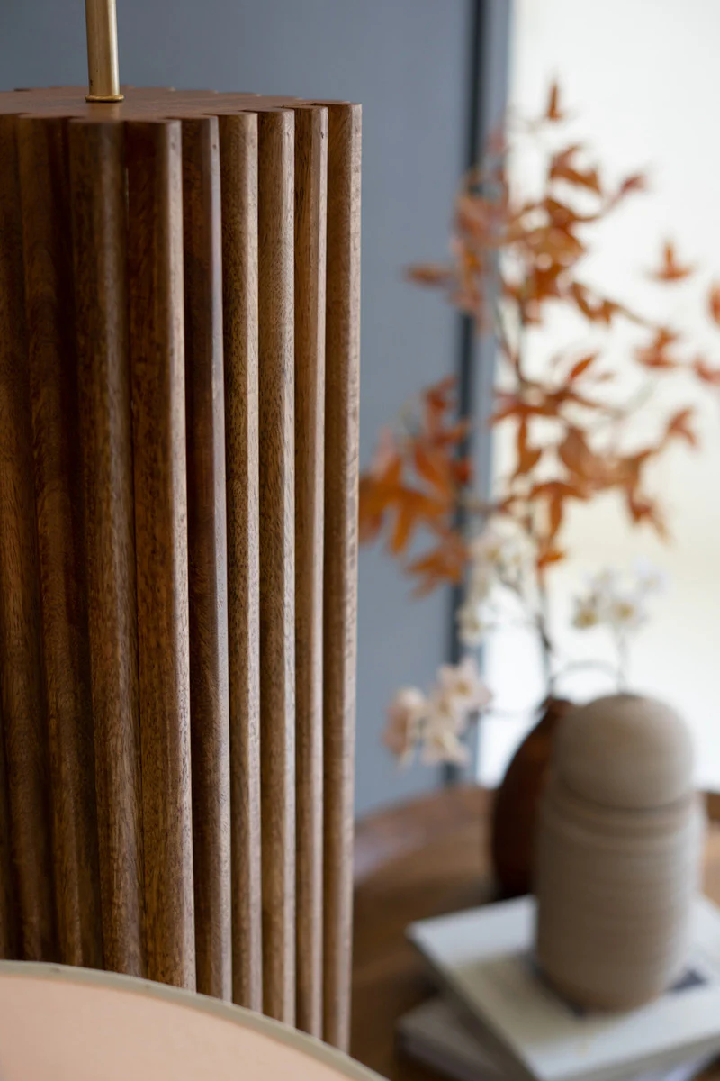 Wooden Spindles Floor Lamp Base W Fabric Lamp Shade By Kalalou - Image 3